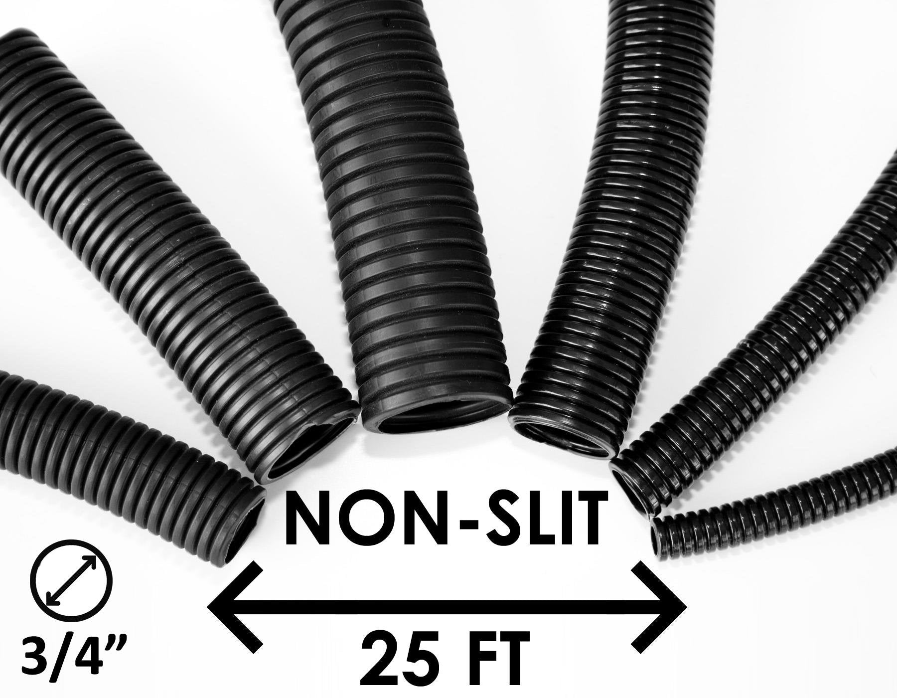 3/4'' Wire Loom Non Slit Polyethylene Corrugated Flexible Innerduct Conduit   25 Feet   Black