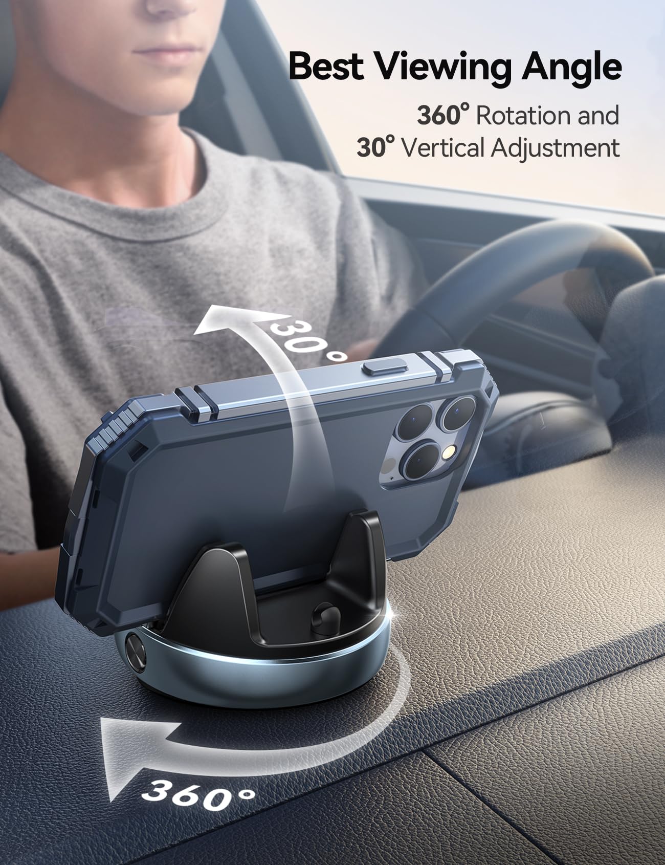 Joyroom Car Phone Holder, [Adjustable Spring Design] Dashboard Cell Phone Holder With Non-Slip Silicone, 360 Rotatable & Vertica