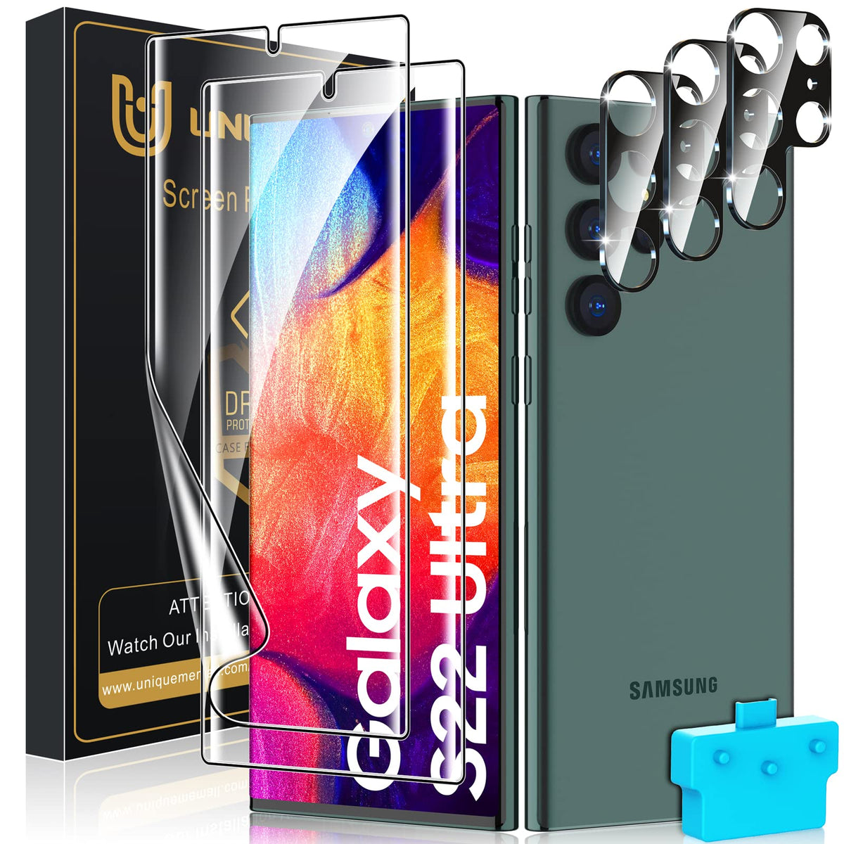 Uniqueme [ 2+3 Pack Compatible With Samsung Galaxy S22 Ultra Screen Protector, 5G 6.8 Inch Flexible Tpu, 3 Pack Camera Lens Prot