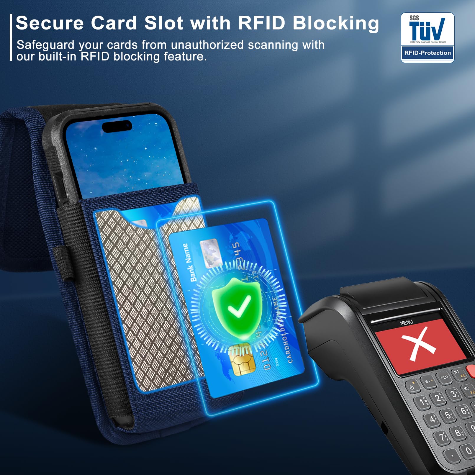 Ykooe Cell Phone Holster Compatible With Iphone 16/15/14/13/12 Pro Max & Plus Models - Belt Clip And Card Holder, Blue, Xl