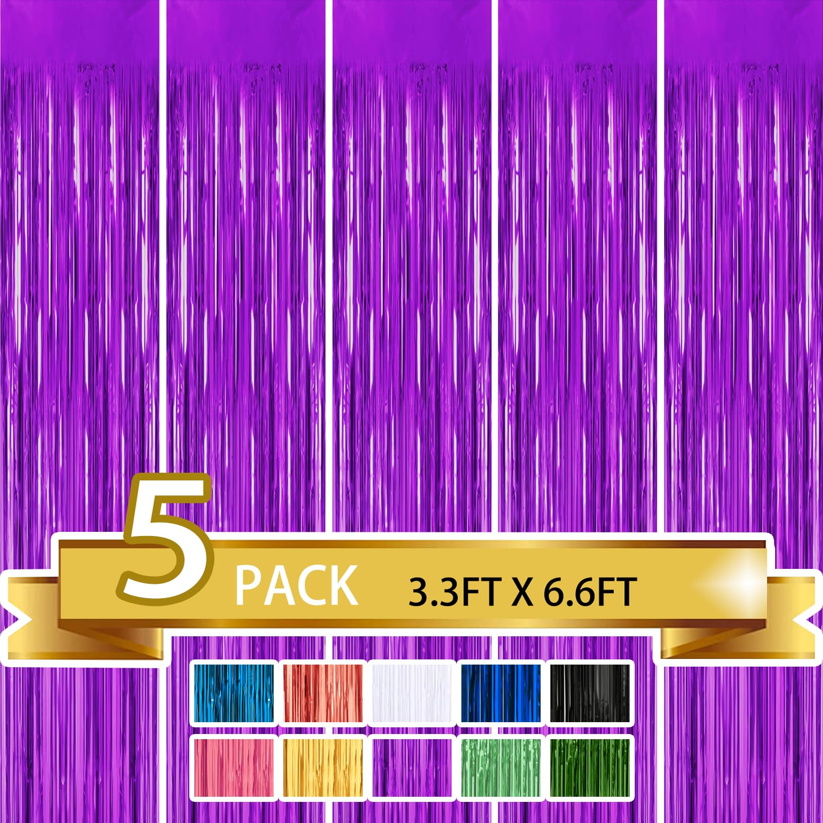 5 Pack Purple Metallic Tinsel Foil Fringe Curtains Party Photo Backdrop Party Streamers For Birthday,Graduation,New Year Eve Dec