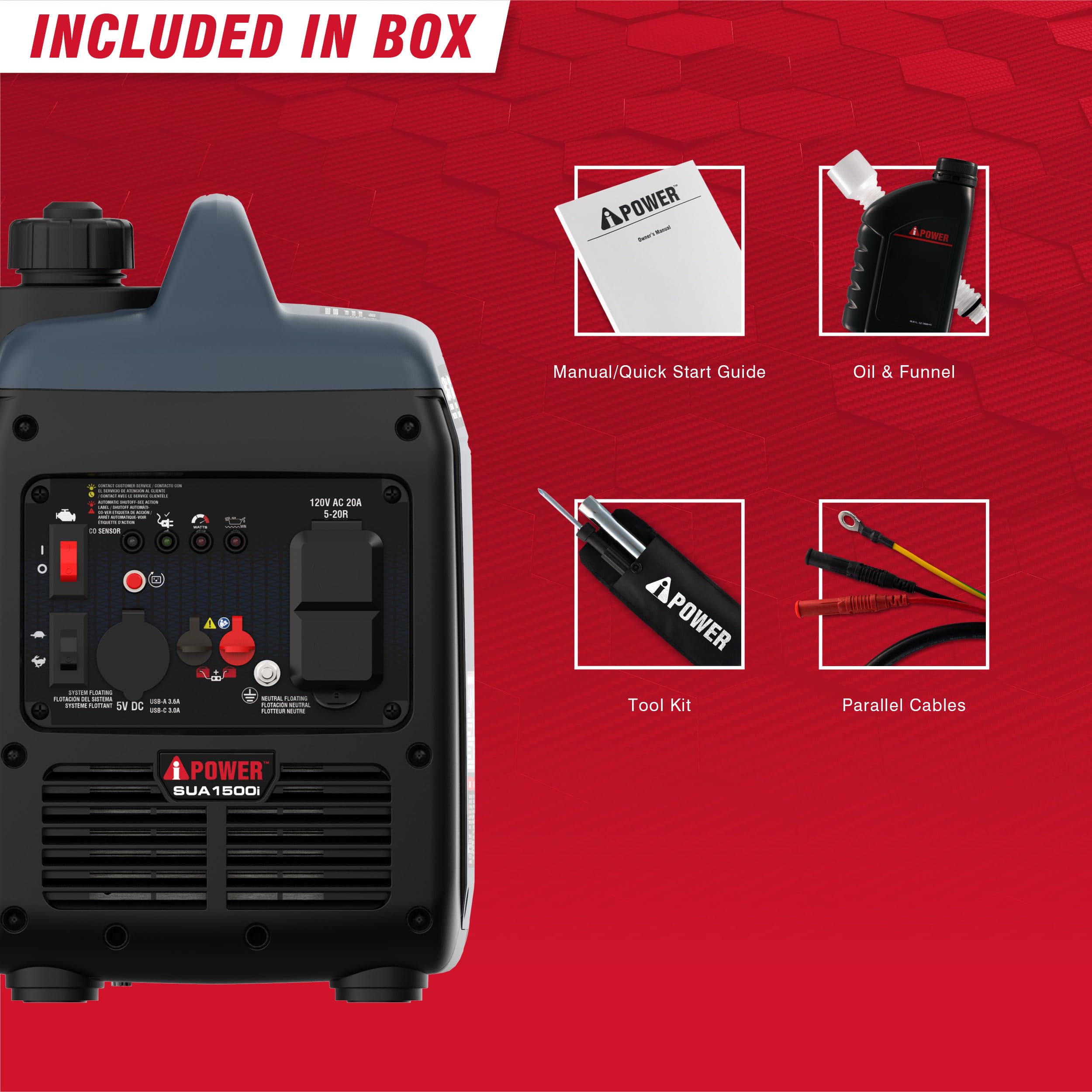 A Ipower Portable Inverter Generator, 1500W Super Quiet, Epa & Carb Compliant Co Sensor, Portable Ultra Light Weight For Backup