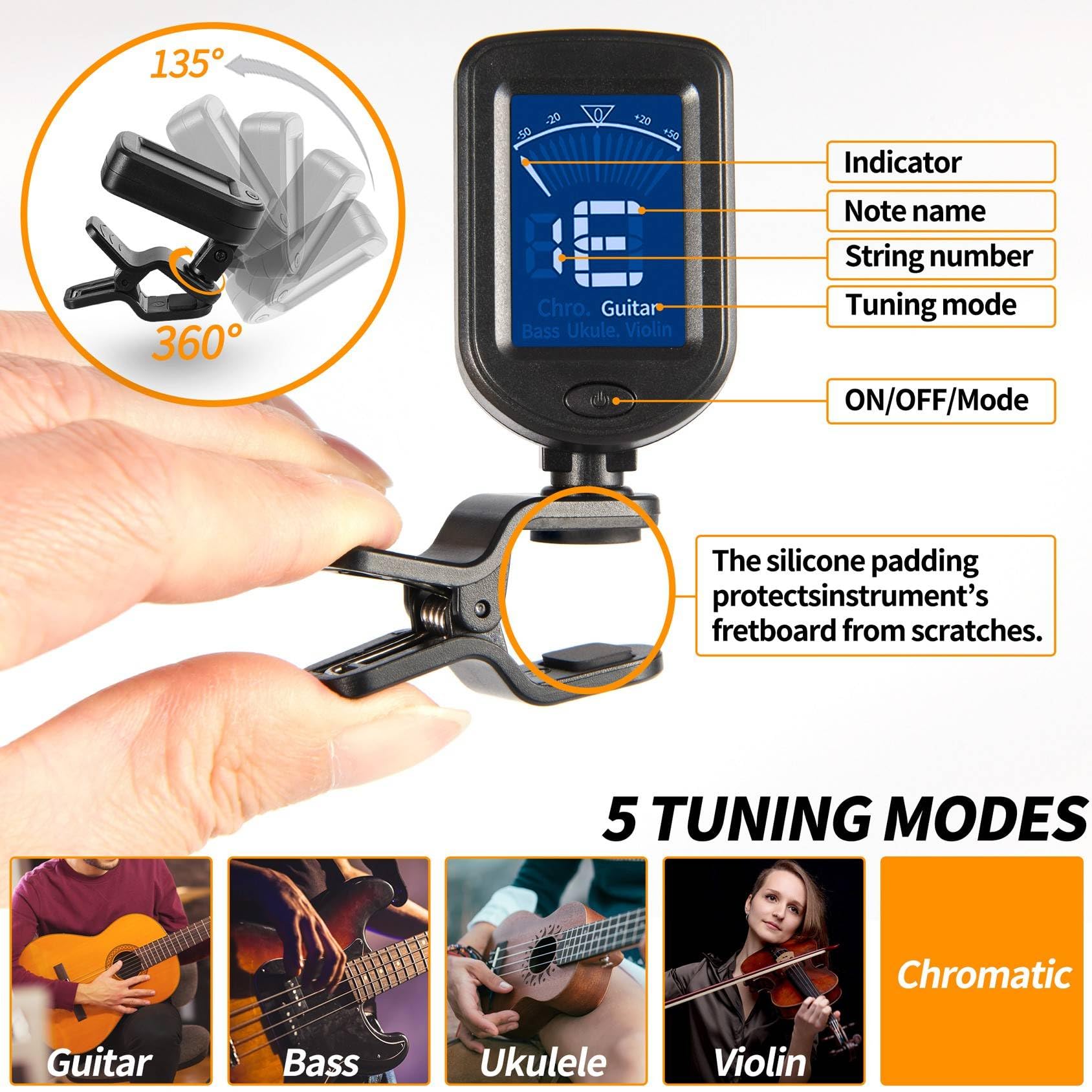 Guitar Tuner Clip On Ukulele Tuner 3 Pack For Guitar Bass Ukulele Violin Banjo Tuner