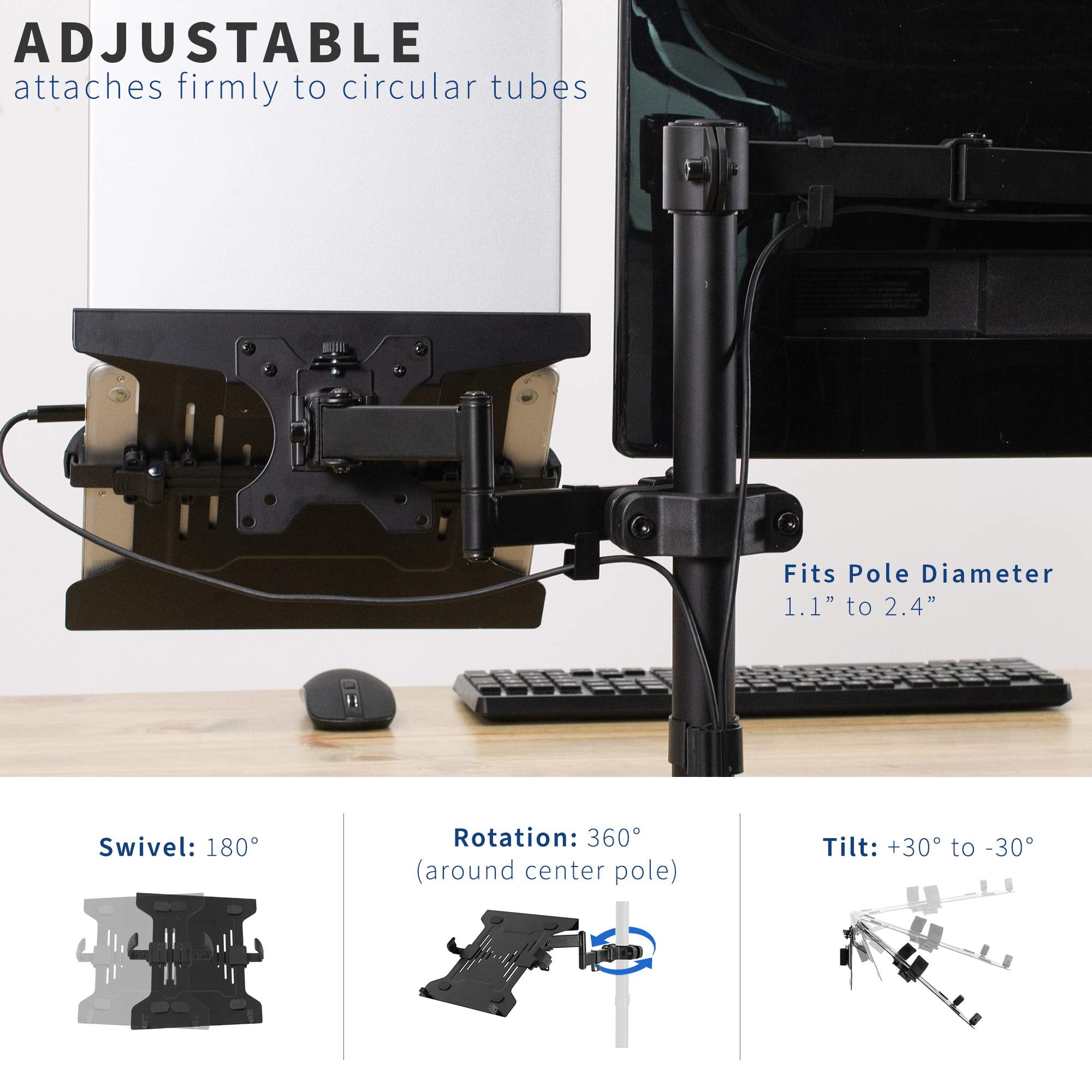 Vivo Steel Universal Full Motion Pole Mount Laptop Holder Arm With Removable 75Mm And 100Mm Vesa Plate, Fits 10 To 15.6 Inch Lap