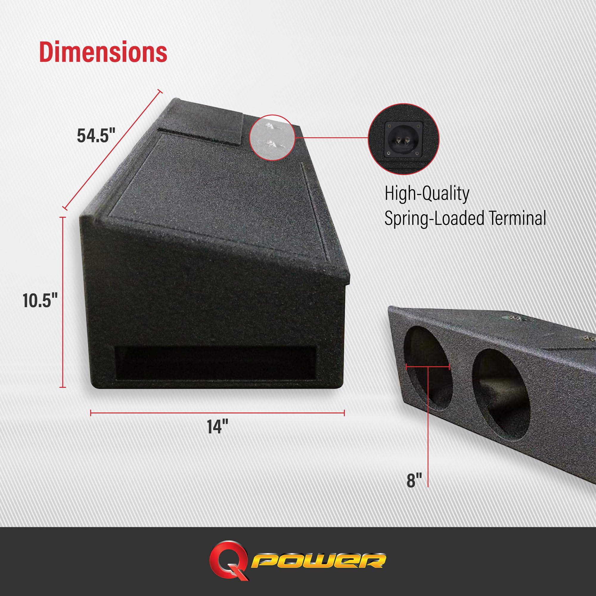 Q Power Easy To Install Durable 8 Inches By 11.25 Inches Dual Port Empty Subwoofer Enclosure Box With Underseat Down Fire And Loud Bass