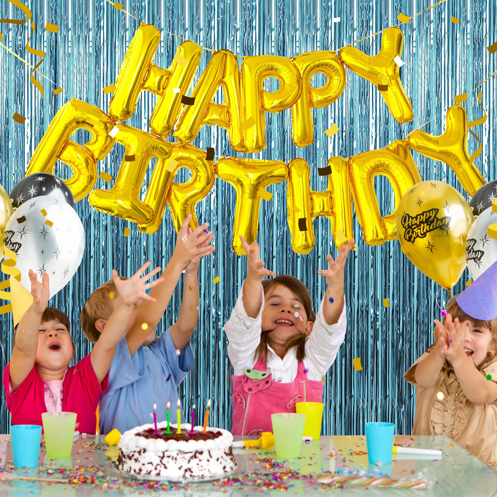 Tenlaitech 3 Pack 3.3 X 9.9 Ft Light Blue Foil Fringe Backdrop Curtain, Streamer Backdrop Curtains, Streamers Birthday Party Dec