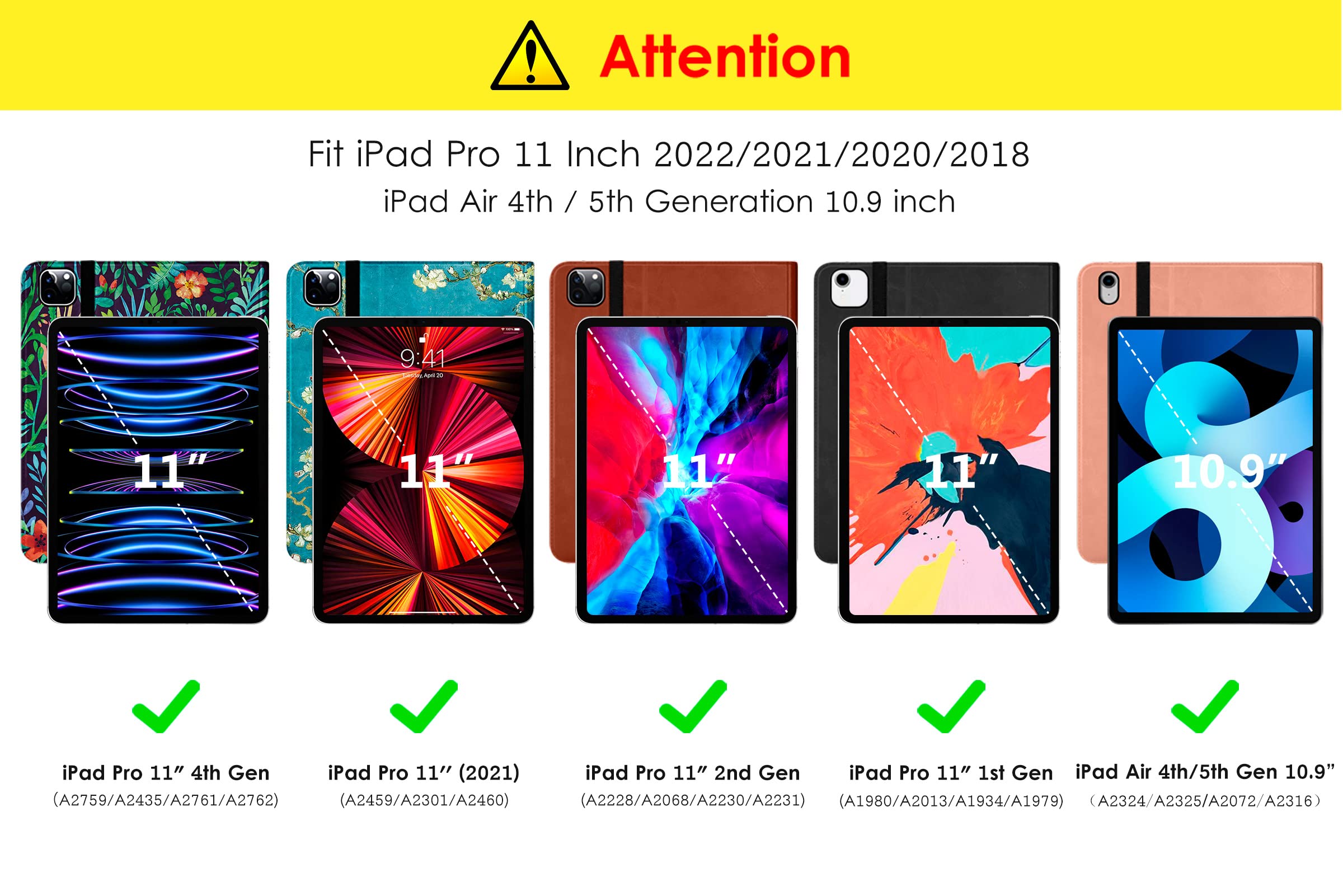 Dtto Case For Ipad Pro 11 Inch 4Th / 3Rd / 2Nd / 1St Generation 2022/2021/2020/2018,Premium Pu Leather Folio Stand Cover With Ha