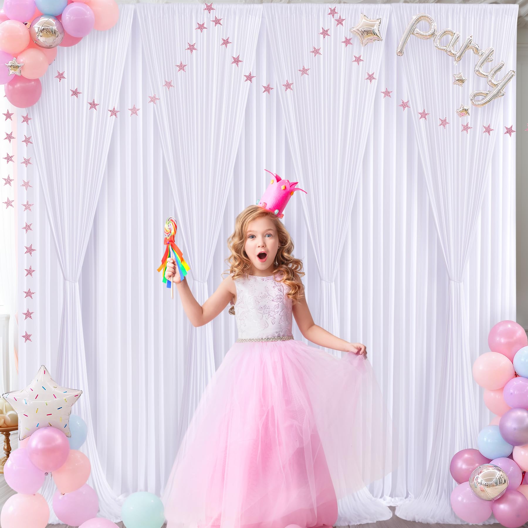 8 Panels White Backdrop Curtain For Parties Wedding Wrinkle Free 40Ft X 10Ft Backdrop Drapes For Baby Shower Gender Reveal Birth