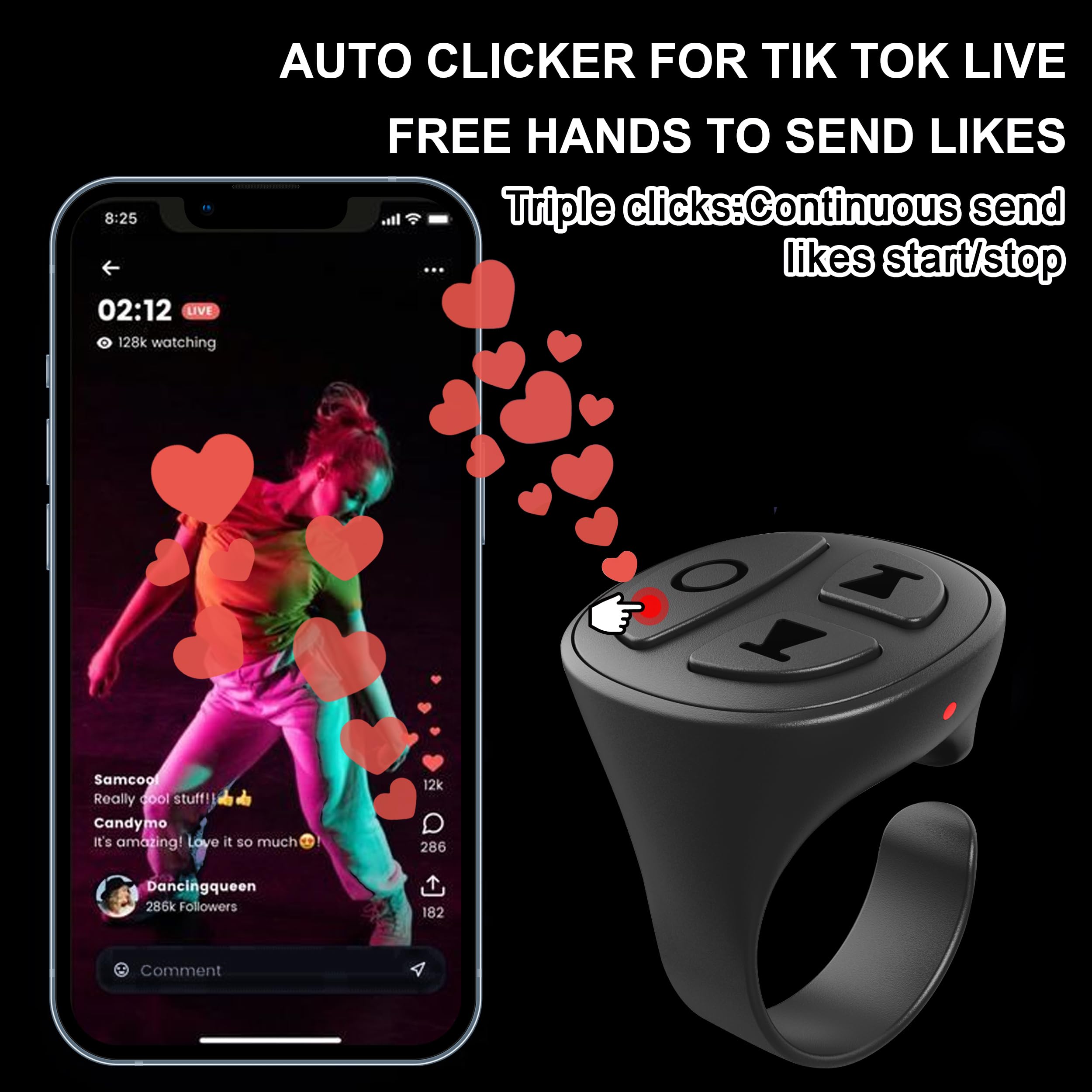Sofamiri Tiktok Scrolling Ring, Auto Clicker For Lives, Wireless Remote Control Selfie Button For Iphone & Android Camera, Remot