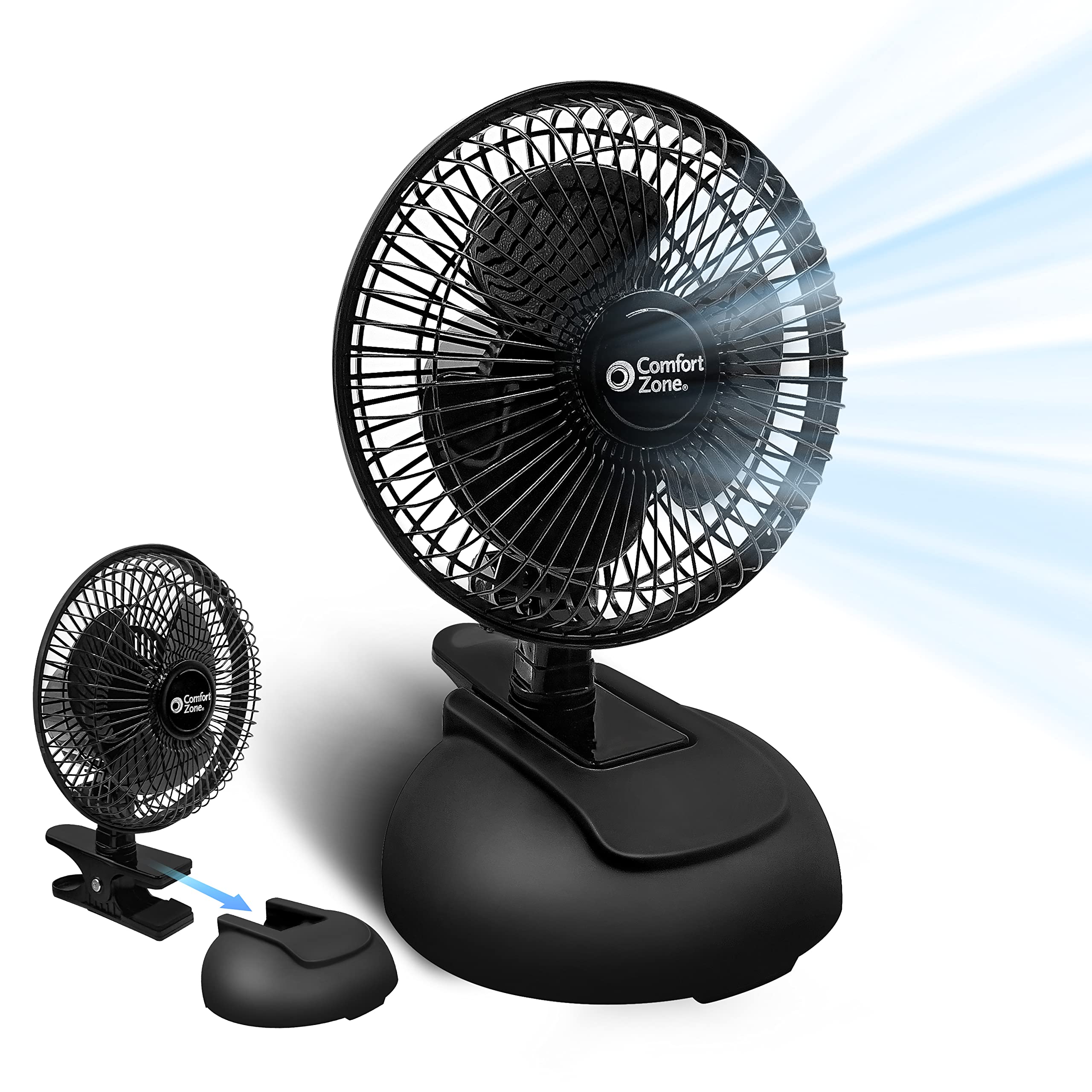 Comfort Zone Cz6Xmbk 6       2 Speed Combo Clip Or Desk Fan With Removable Base, Strong Clamp For Firm Grip, Suitable For Bedroo
