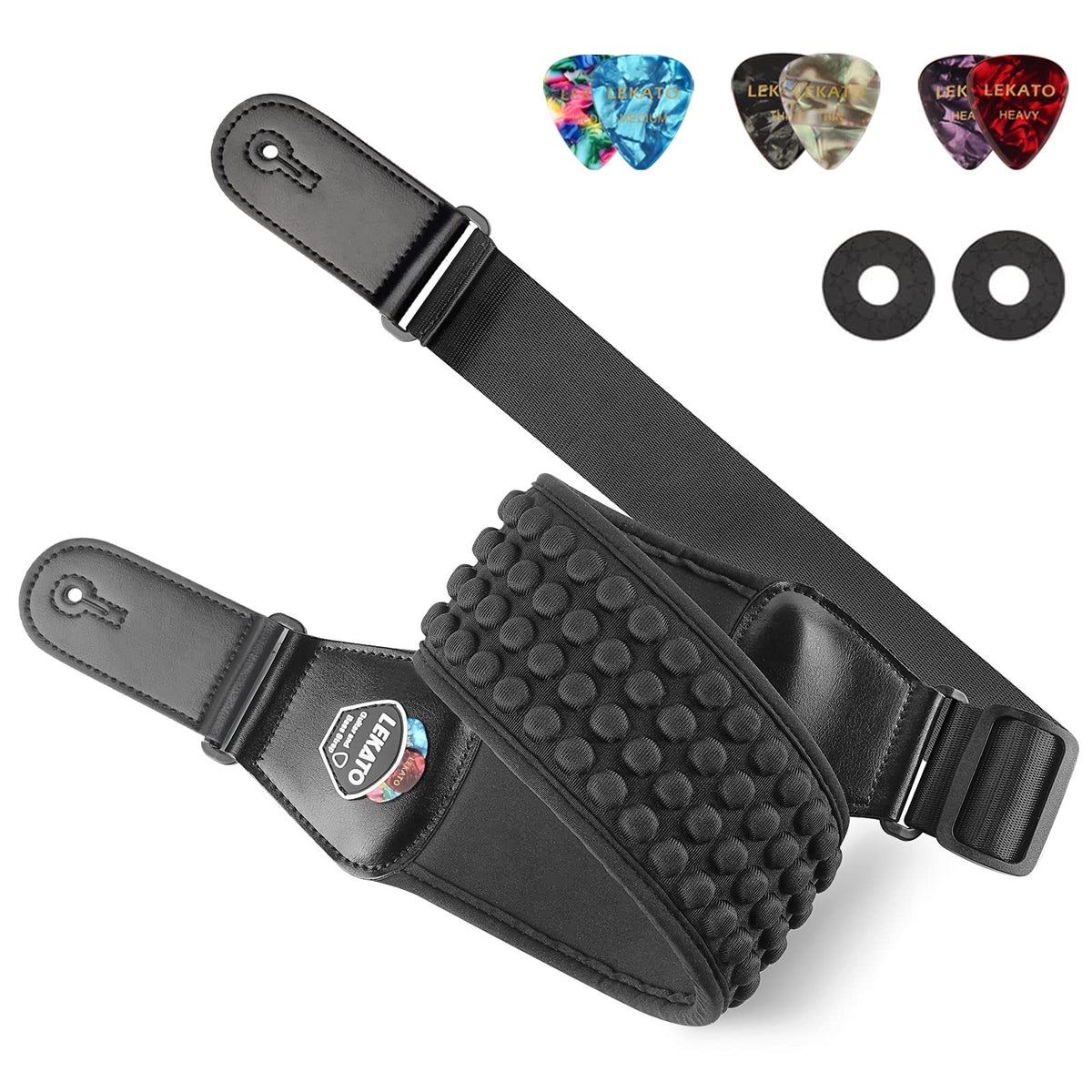 LEKATO Guitar Straps for Electric Guitar Bass, 3'' Wide Padded Guitar Strap Neoprene Pad with 3D Sponge Filling Bass Guitar Stra