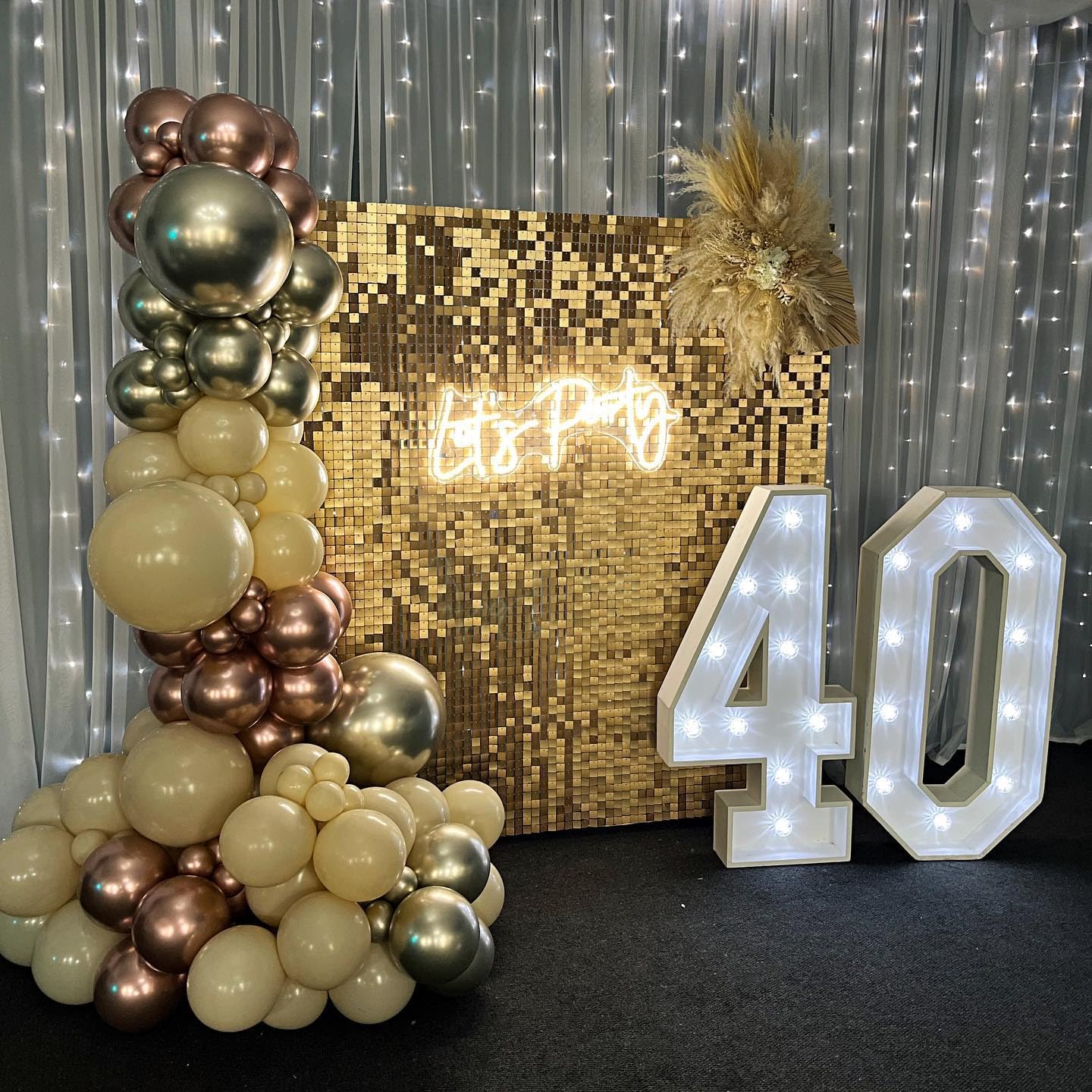 Shimmer Wall Backdrop Light Gold Square Sequin Wall Panel Backdrop Decor For Wedding, Anniversary, Birthday, Party, 24 Panels