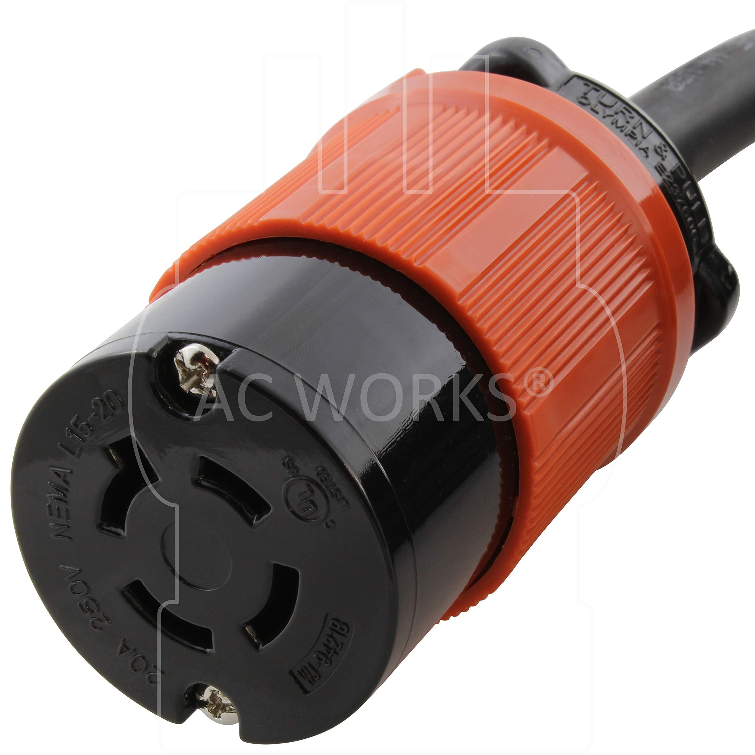 Ac Works [L1520Pr] Soow 12/4 Nema L15 20 20A 3 Phase 250V Industrial Rubber Extension Cord (10Ft)