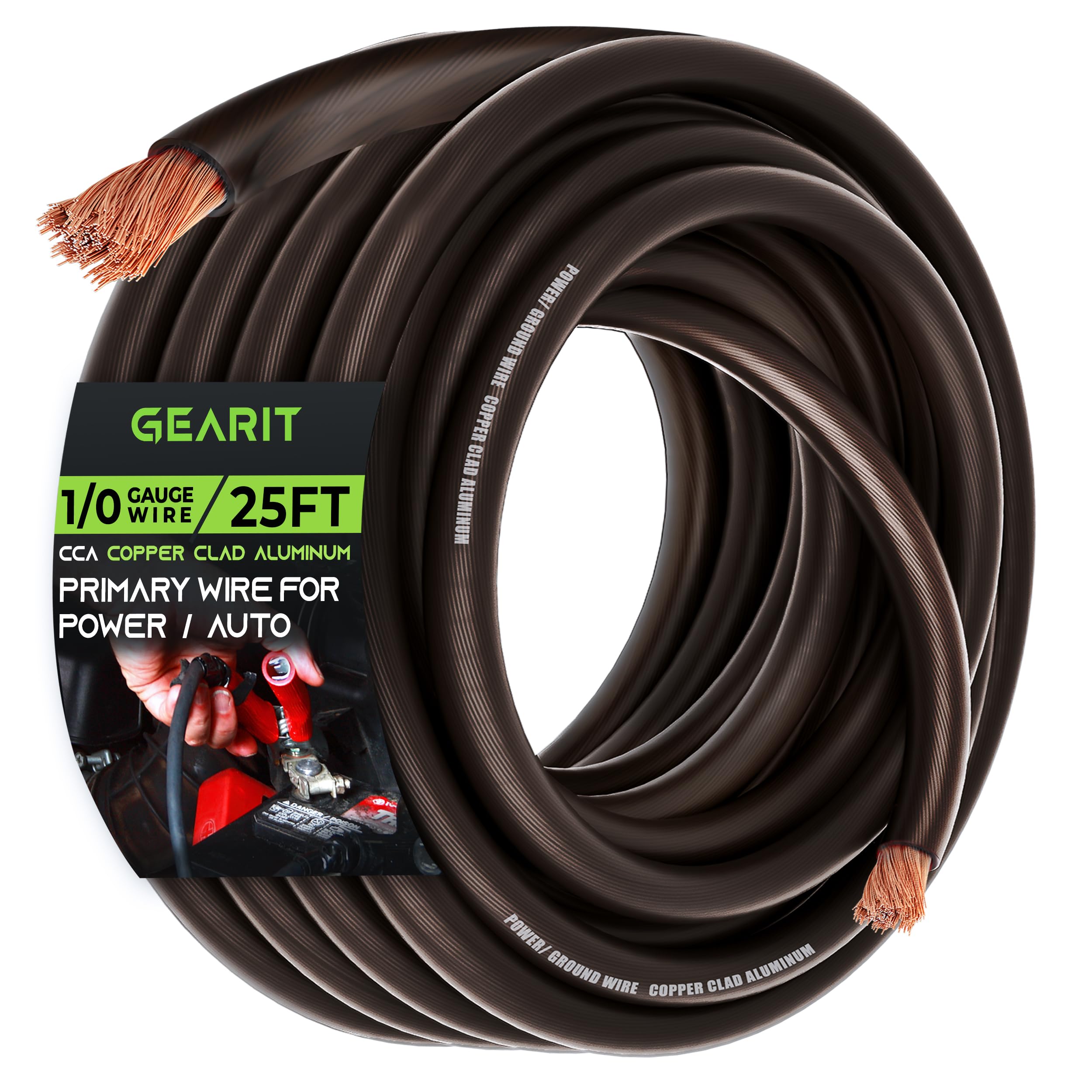 Gearit 1/0 Gauge Wire (25Ft   Black Translucent) Copper Clad Aluminum Cca   Primary Automotive Wire Power/Ground, Battery Cable,