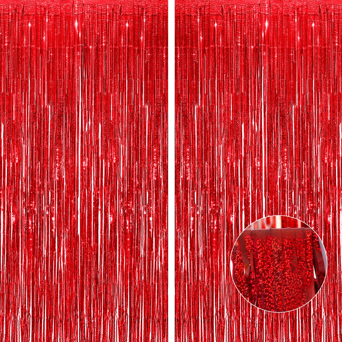 Red Thicken Glittering Tinsel Foil Fringe Curtain Party Decorations 3.2X8.2Ft   2 Pack, Photo Backdrop For Birthday Bachelorette