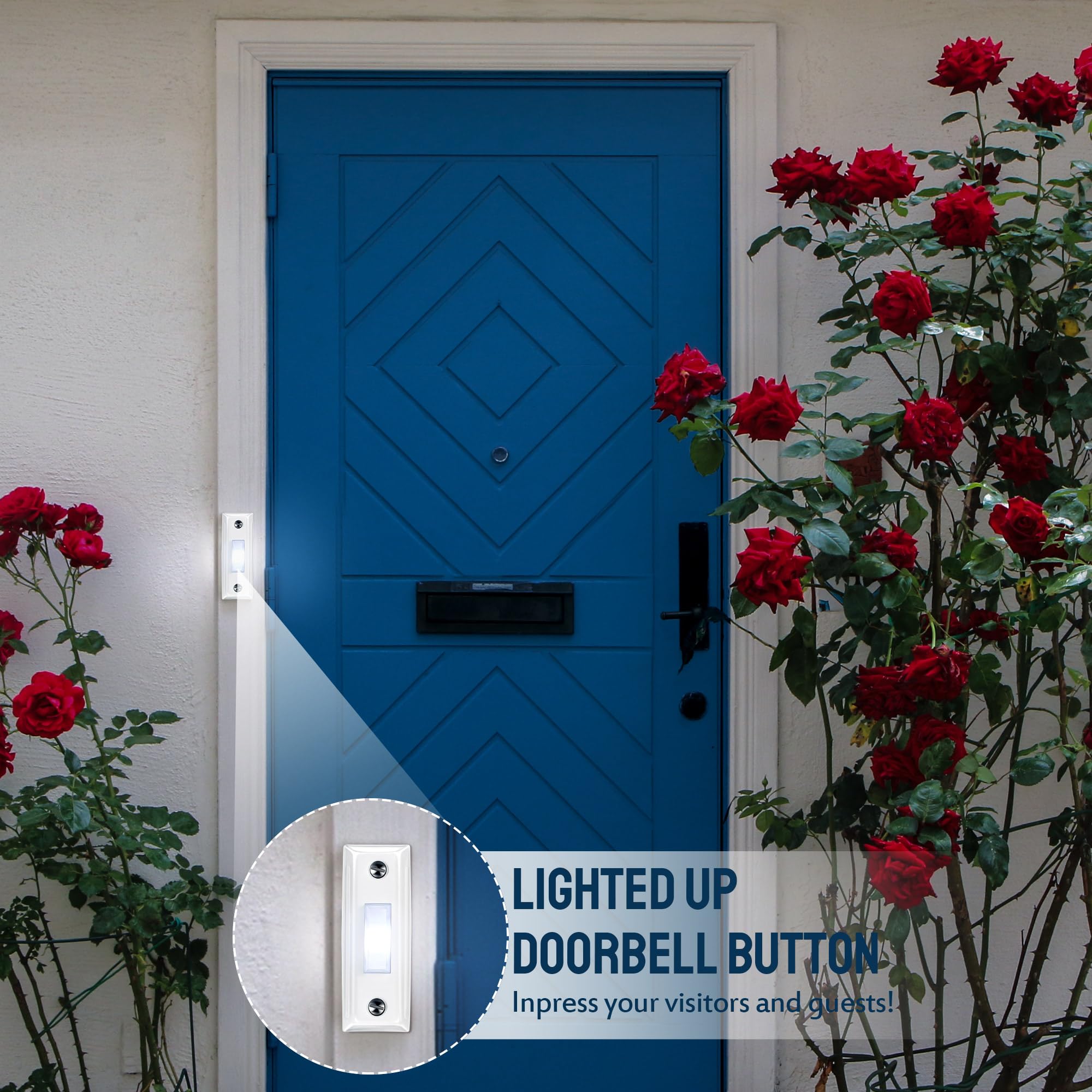 Dreyoo Metal Doorbell Push Button, Heavy Duty Metal Door Bell Wired Button Led Lighted Wall Mounted Door Bell Push Buttons For H