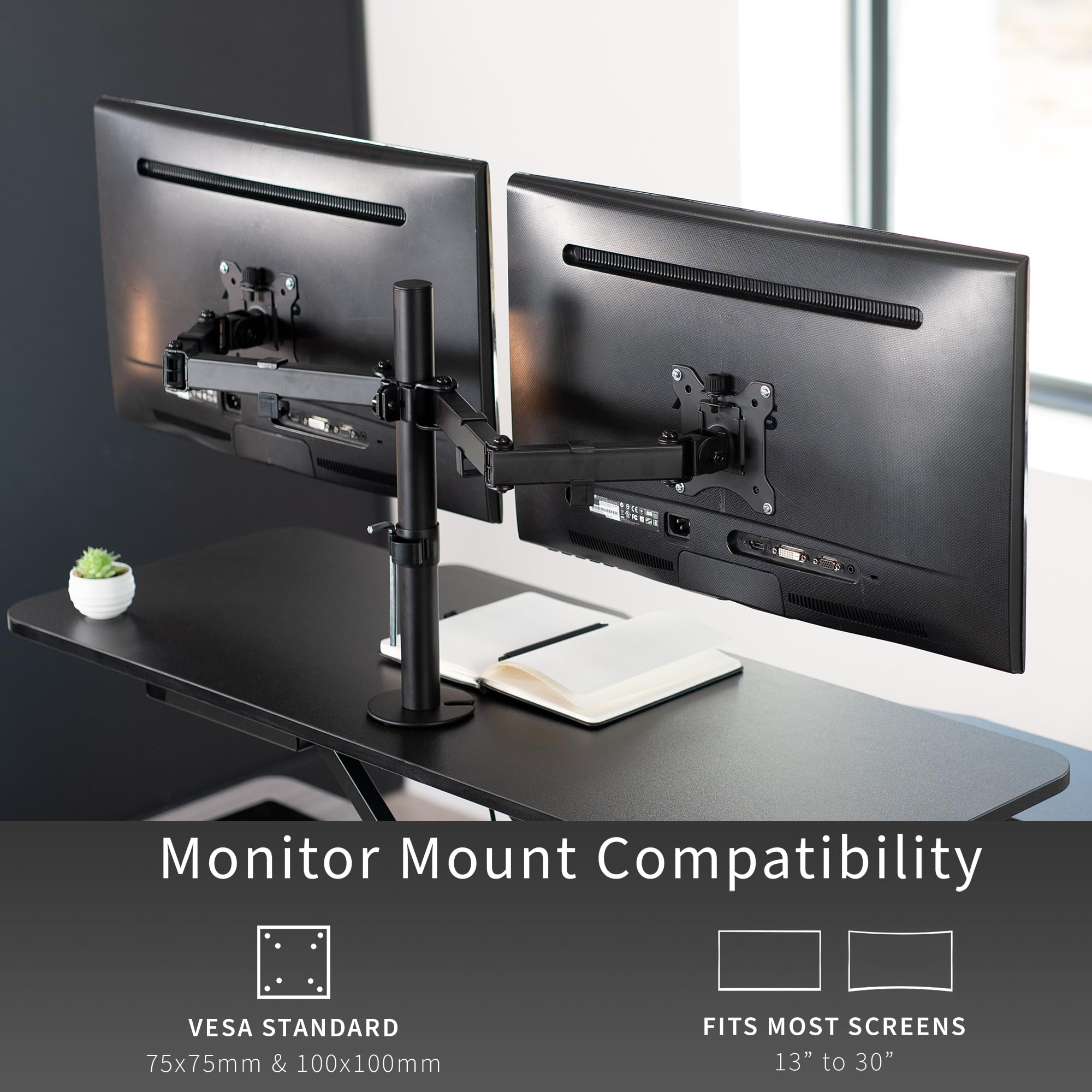 VIVO Height Adjustable 42 inch Standing Desk Converter with Dual 13 to 30 inch Monitor Stand, Sit Stand Monitor Mount and Desk Riser, Black, DESK V042KB M2