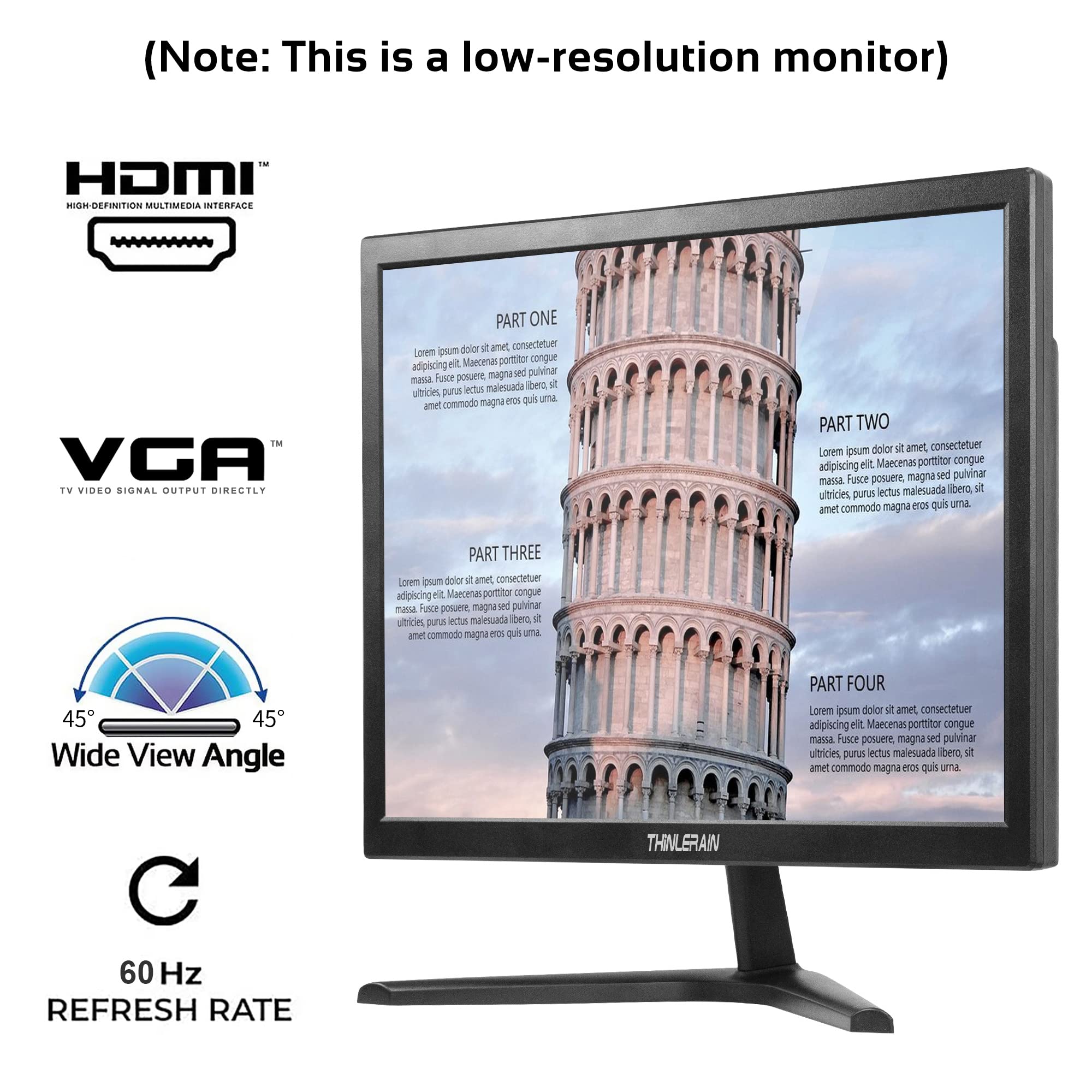 Thinlerain Pc Monitor 17 Inch 4:3 Led Backlit Monitor 1280 X 1024, 60 Hz Refresh Rate, 5Ms Response Time, Vesa Mountable, Vga, H