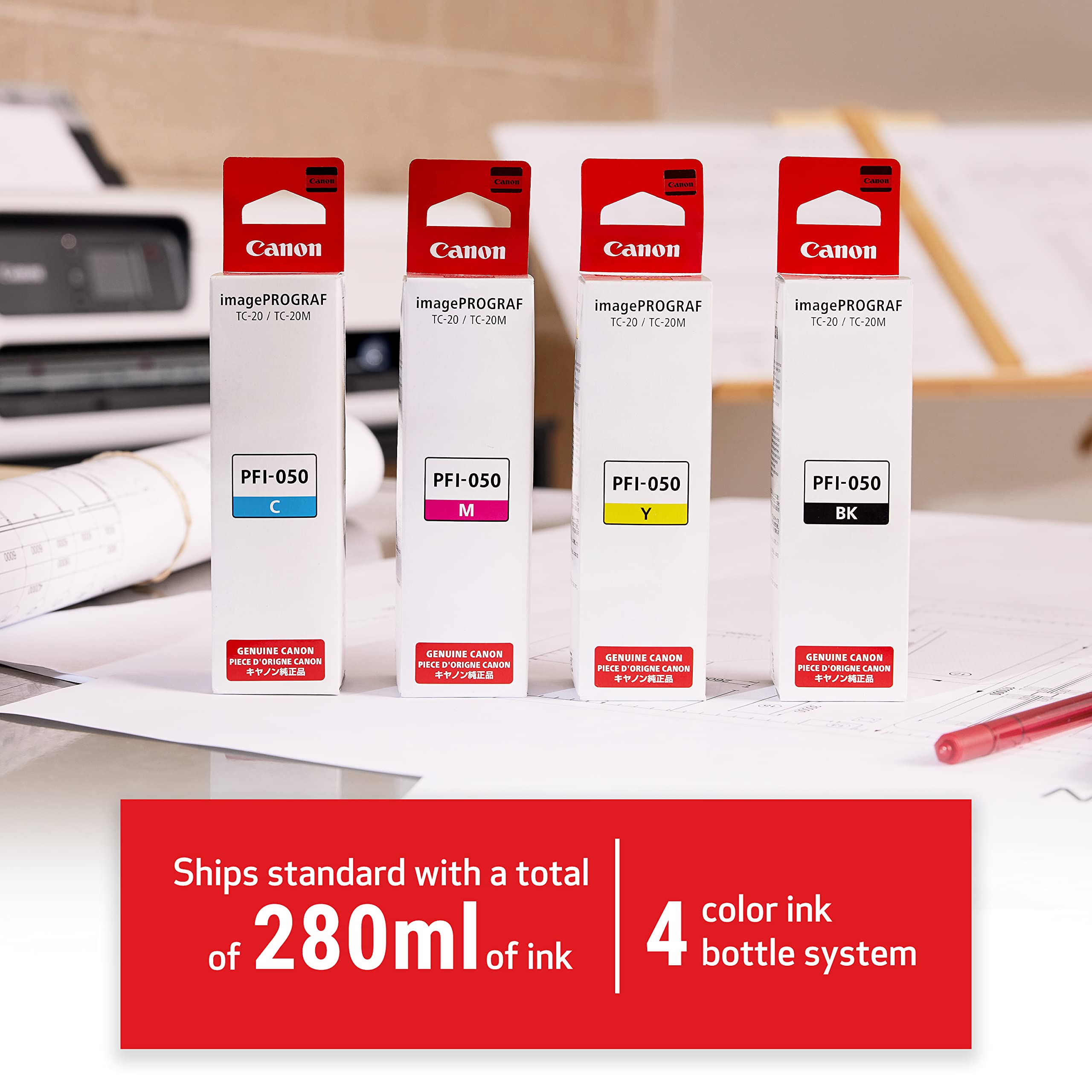 Canon Imageprograf Tc 20 24'' Large Format Poster & Plotter Printer   Automatic Roll & Cut Sheet Paper Feeder, Ships With 280Ml