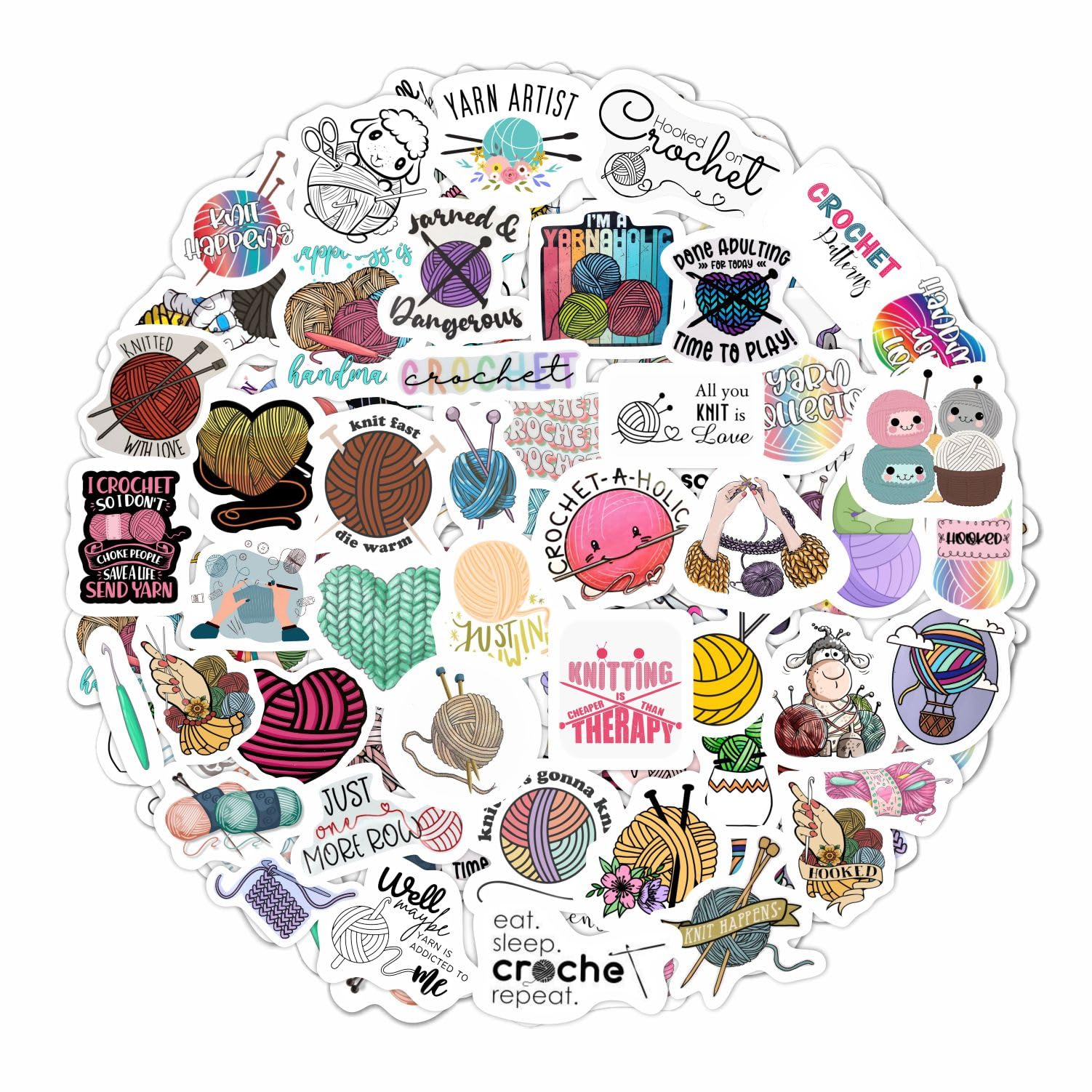 100Pcs Crochet Stickers And Knitting Stickers For Water Bottle And Laptop   Waterproof Vinyl Yarn Decals Laptop Decals