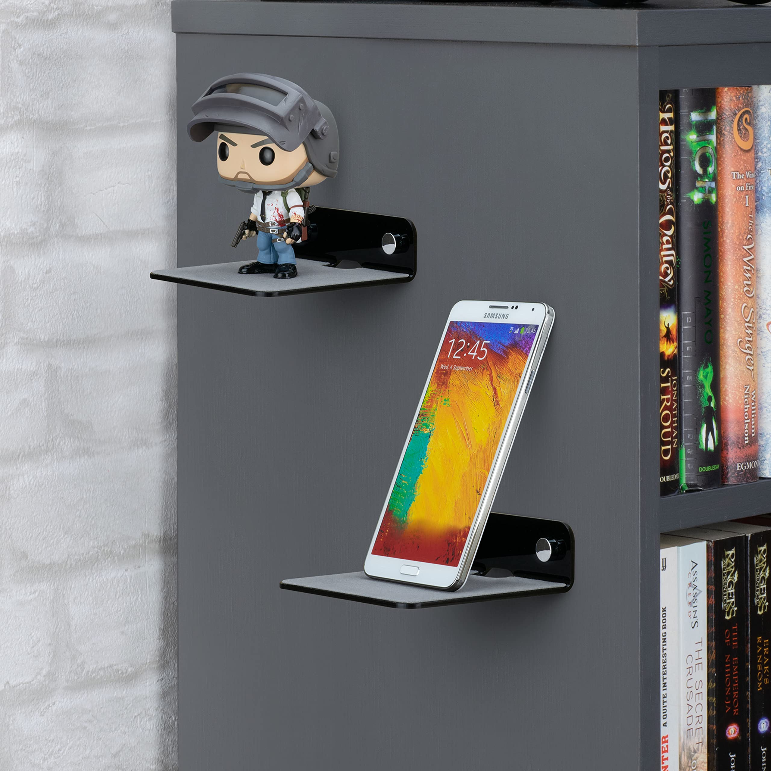 Brainwavz 2-Pack 4    Small Floating Shelf Bluetooth Speaker Stand, Adhesive & Screw Wall Mount, Anti Slip, For Cameras, Baby Mo