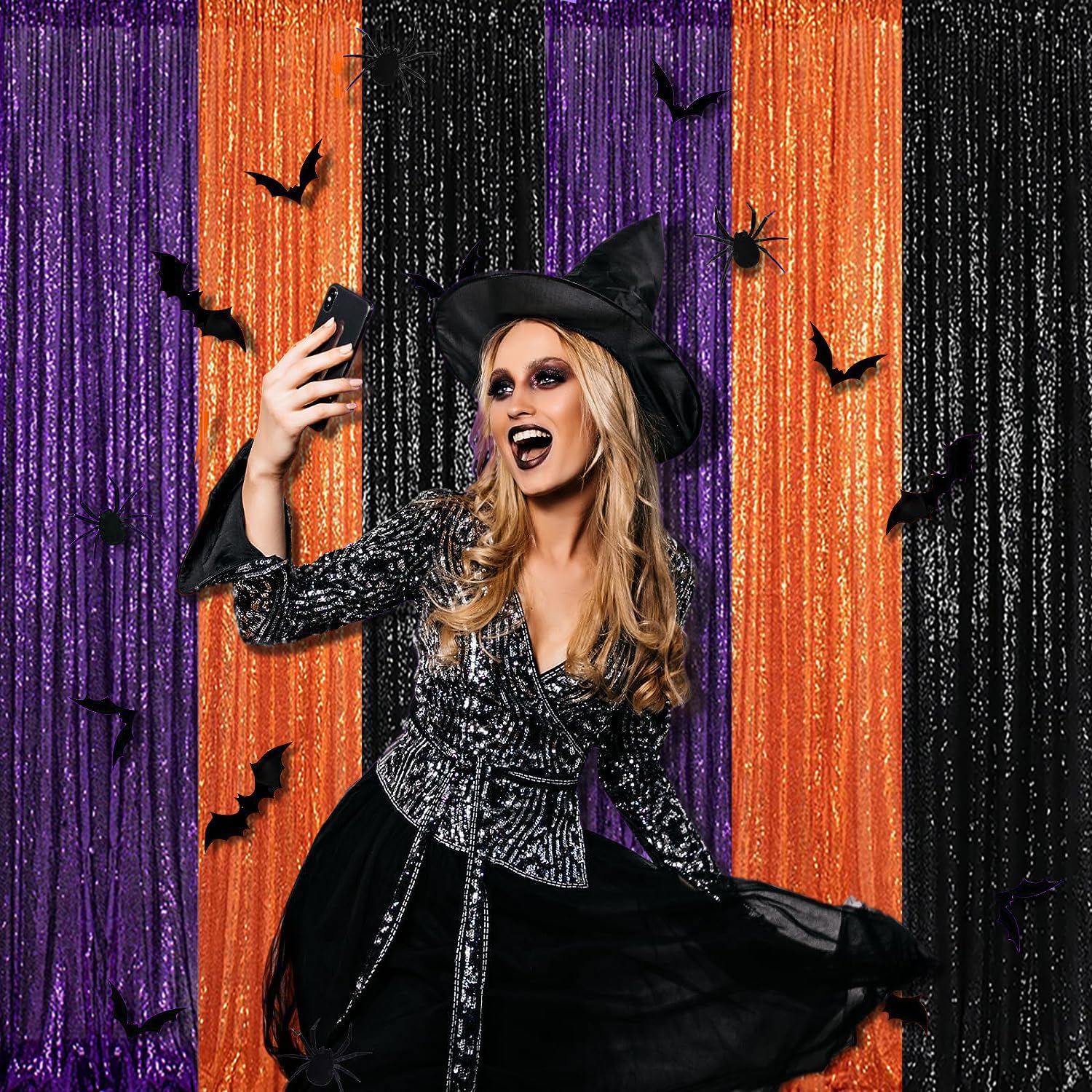 Tcbesto Orange Sequin Backdrop Curtain 2Ftx8Ft 4 Panels Glitter Drapes Sparkly Photography Background For Wedding Birthday Party