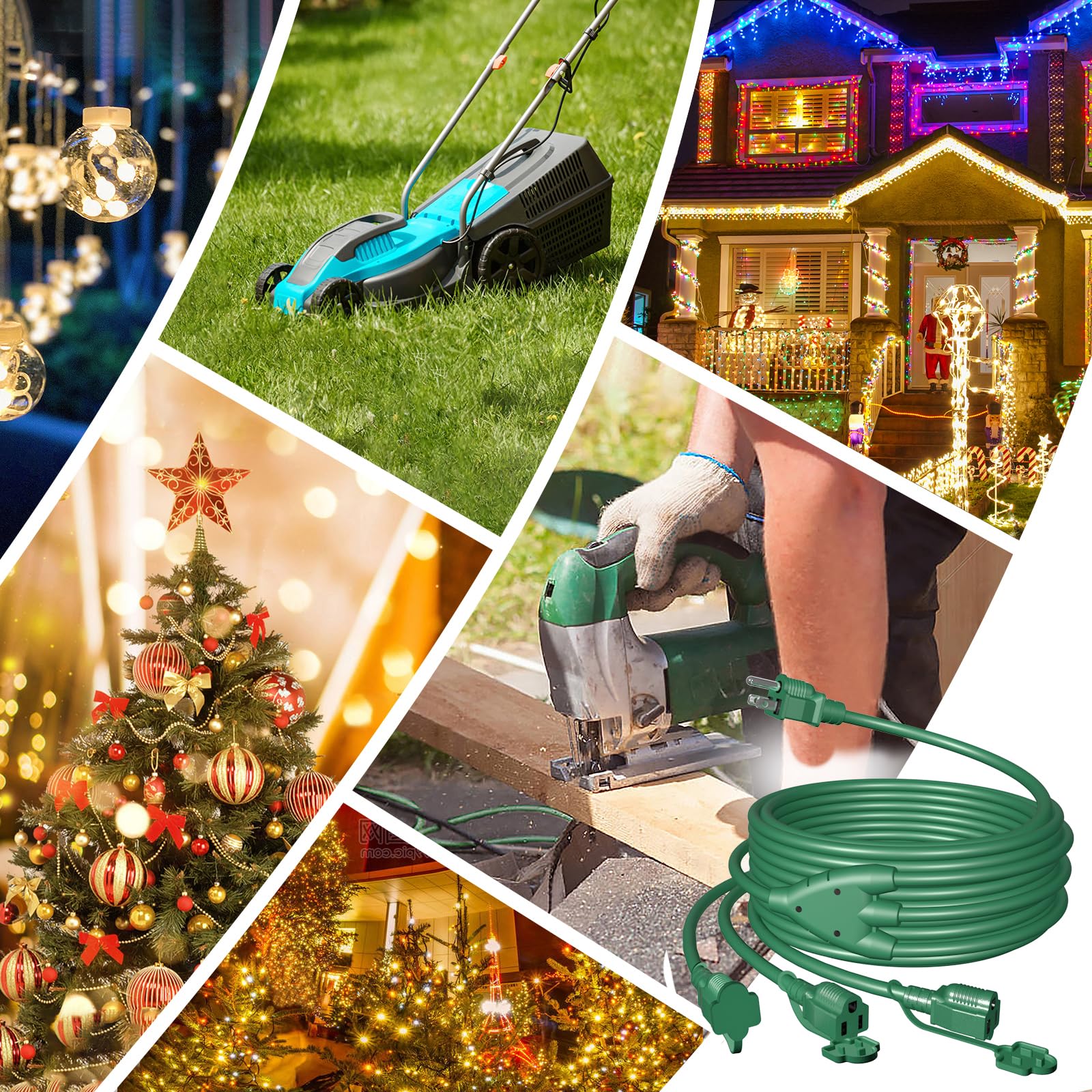 Eversimpleinc 1 To 3 Splitter Extension Cord (Combined 25 Ft, End To End 13 Ft), 3 Prong Plug With 3 Extended Outlets, With Weat