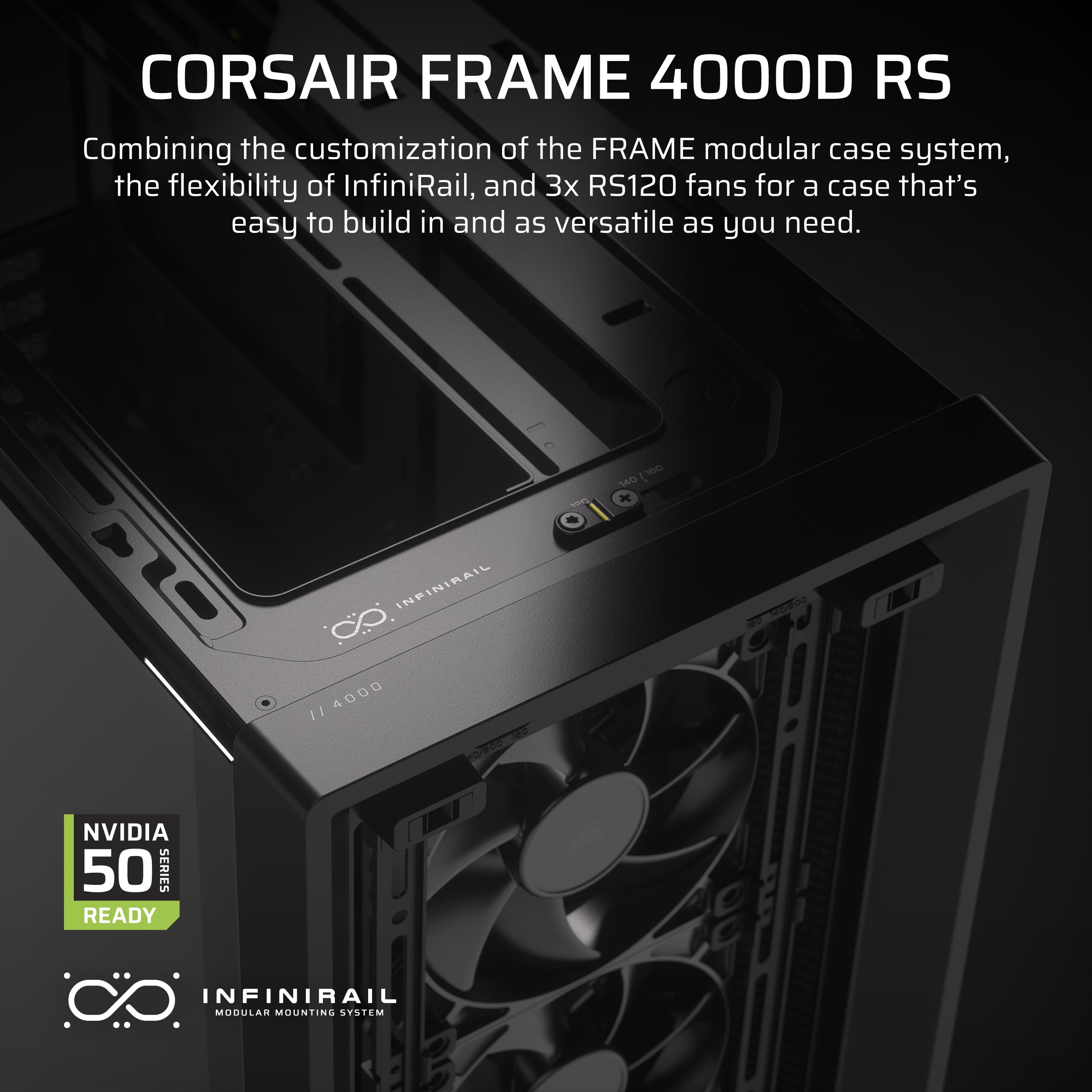 Corsair 4000D Rs Frame Modular High Airflow Mid-Tower Pc Case - 3X Corsair Rs Fans - Infinirail Fan Mounting System - Fits Multi