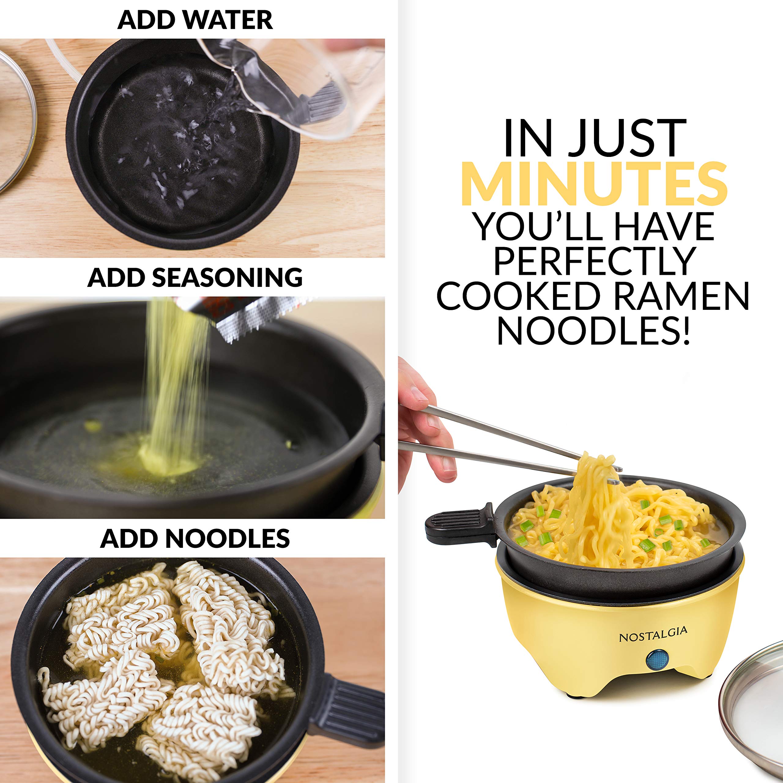 Nostalgia Mymini Personal Electric Skillet & Rapid Noodle Maker, Perfect For Healthy Keto & Low Carb Diets, Yellow