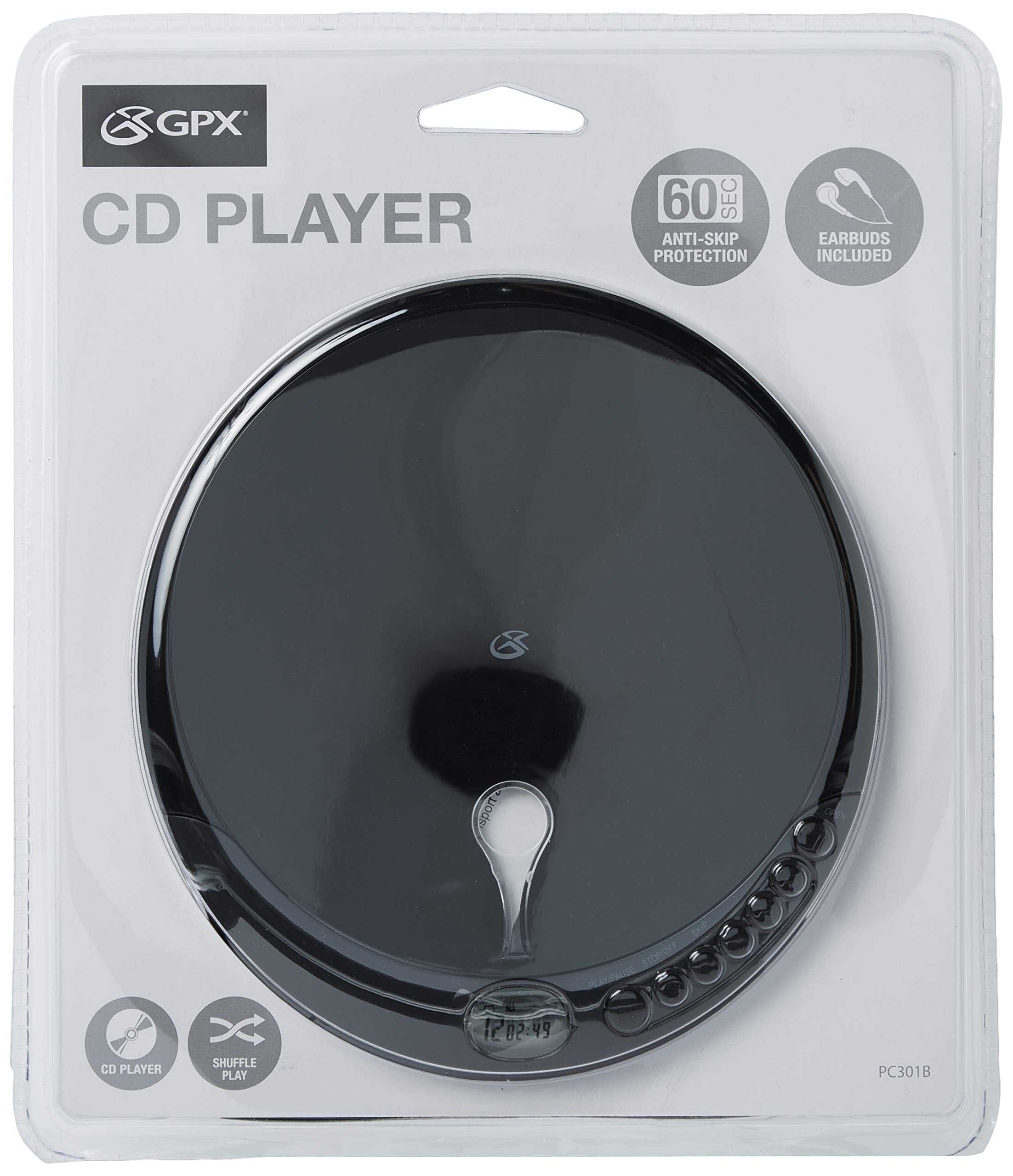 Gpx Pc301B Portable Cd Player With Stereo Earbuds And Anti Skip Protection (Pc301B),Black, Single