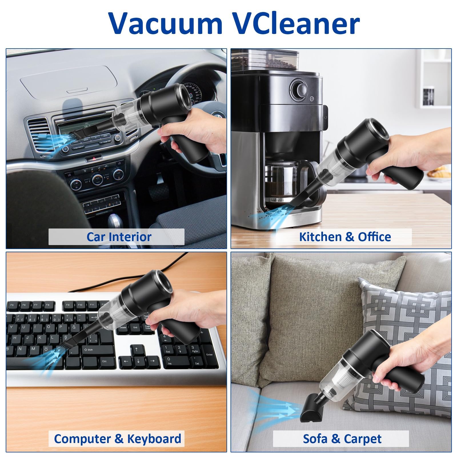 Handheld Vacuum Cordless, 8000Pa Mini Vacuum Cleaner Desk Vacuum, 120W High Power Car Vacuum 2 In 1 Air Duster, Keyboard Vacuum