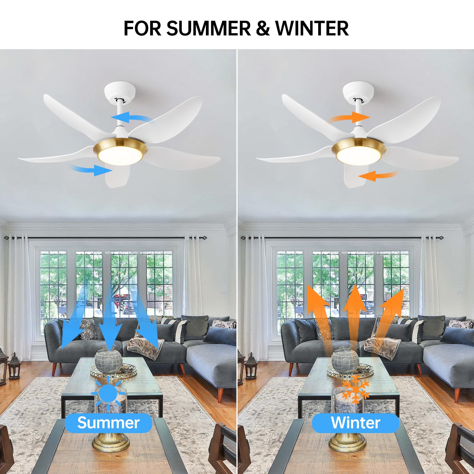 42'' Low Profile Ceiling Fan With Lights, Remote & App Control, Dimmable Led With Rgb Function, 6 Speed Reversible Dc Motor, Qui