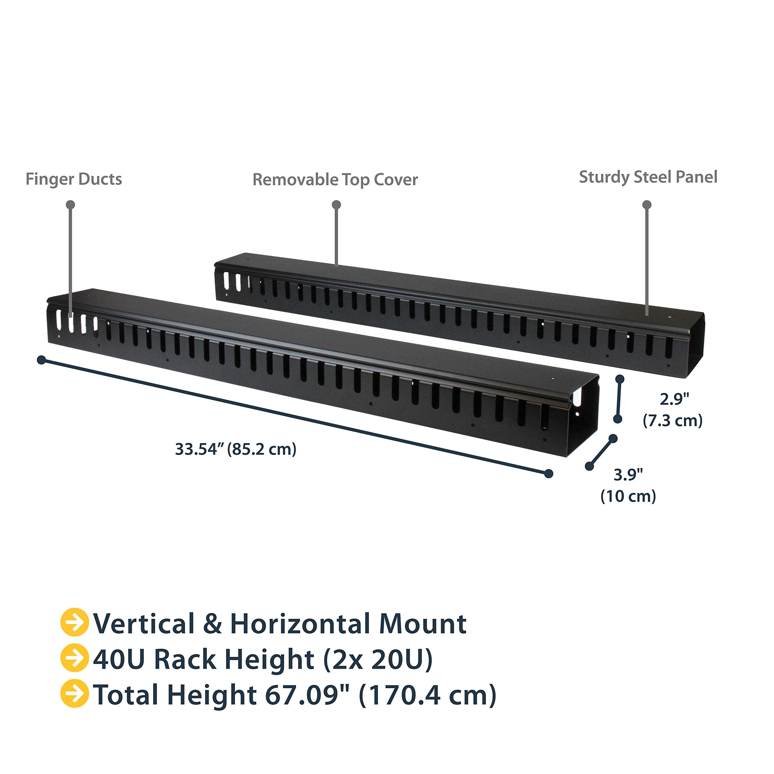 Startech.Com Vertical Cable Organizer With Finger Ducts   Vertical Cable Management Panel   Rack Mount Cable Raceway   40U   6 F
