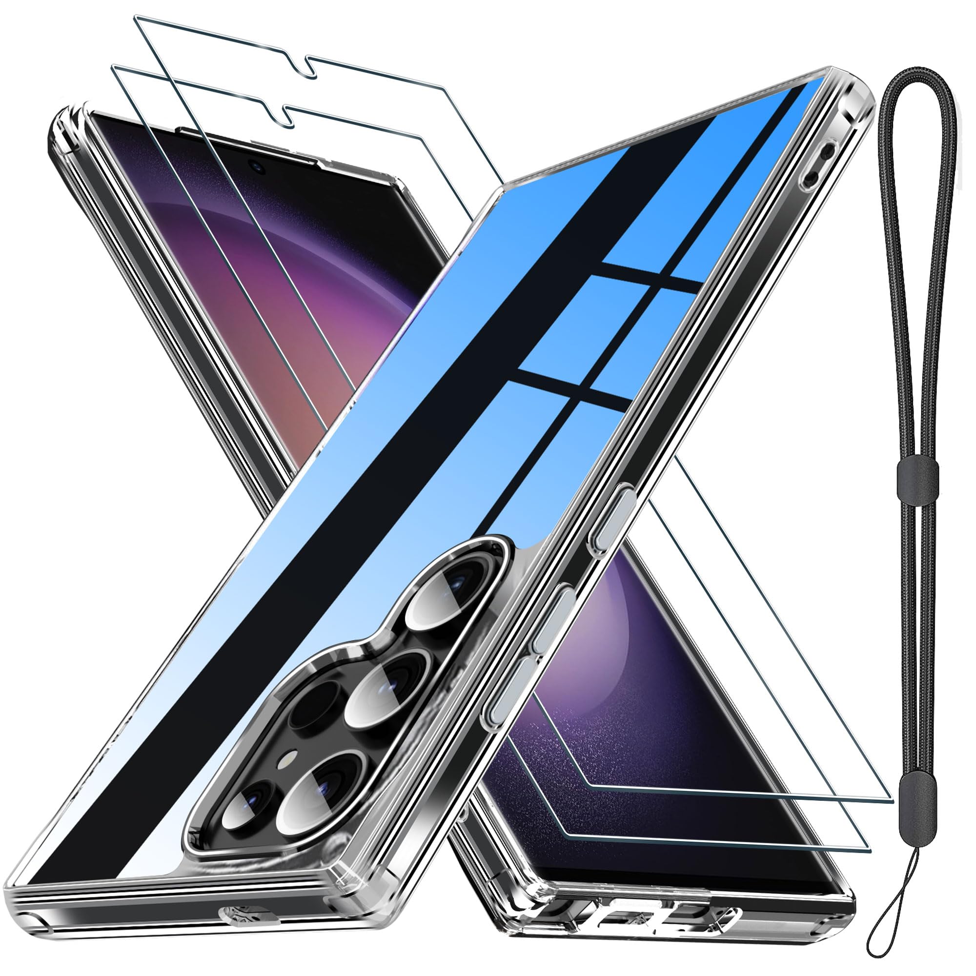 Janmitta Compatible With Samsung Galaxy S24 Ultra Case With Screen Protector[2 Pack],Slim Fit Thin Transparent Rugged Tough Hard