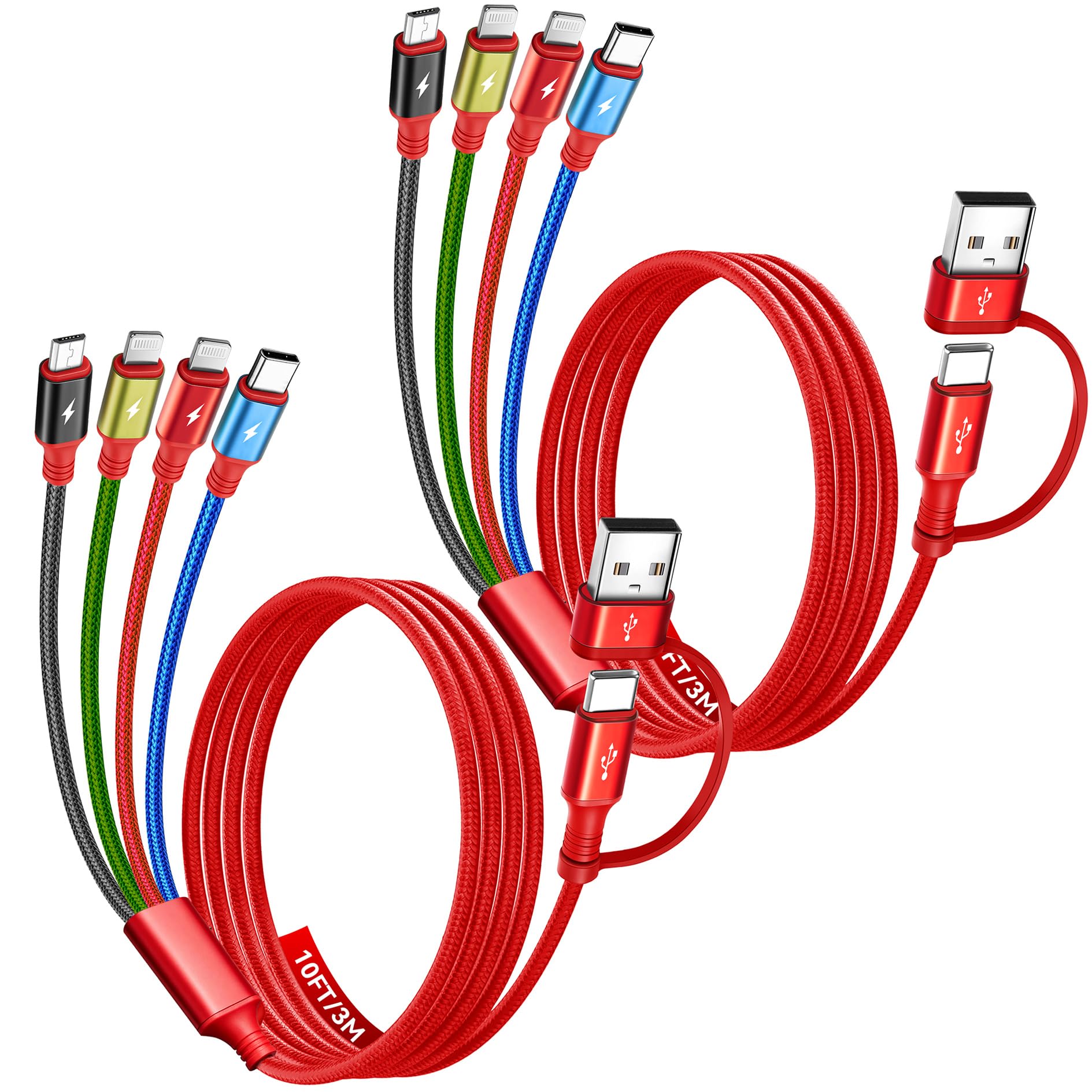 6 in 1 Multi Charging Cable, USBA/C Universal Charging Cords 2 Pack 10FT