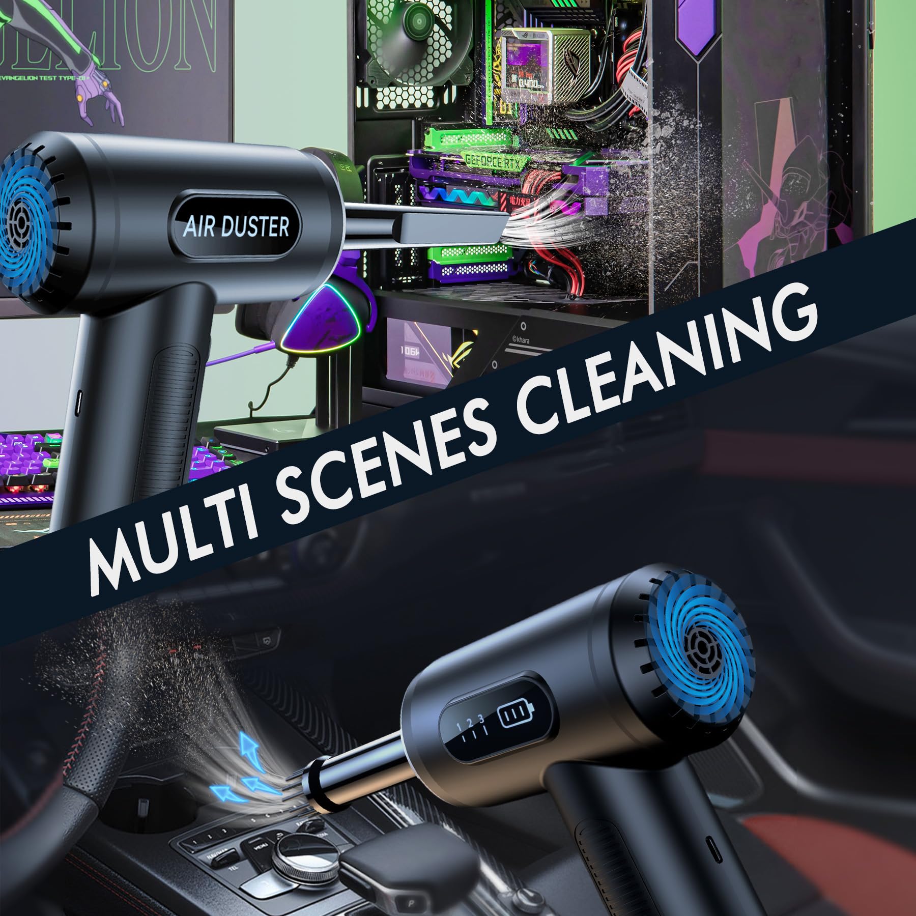 Maxisola Electric Compressed Air Duster, 3 Gear Dust Blower For Computers Cordless Pc Dusters Keyboard Electronics Cleaning Kit