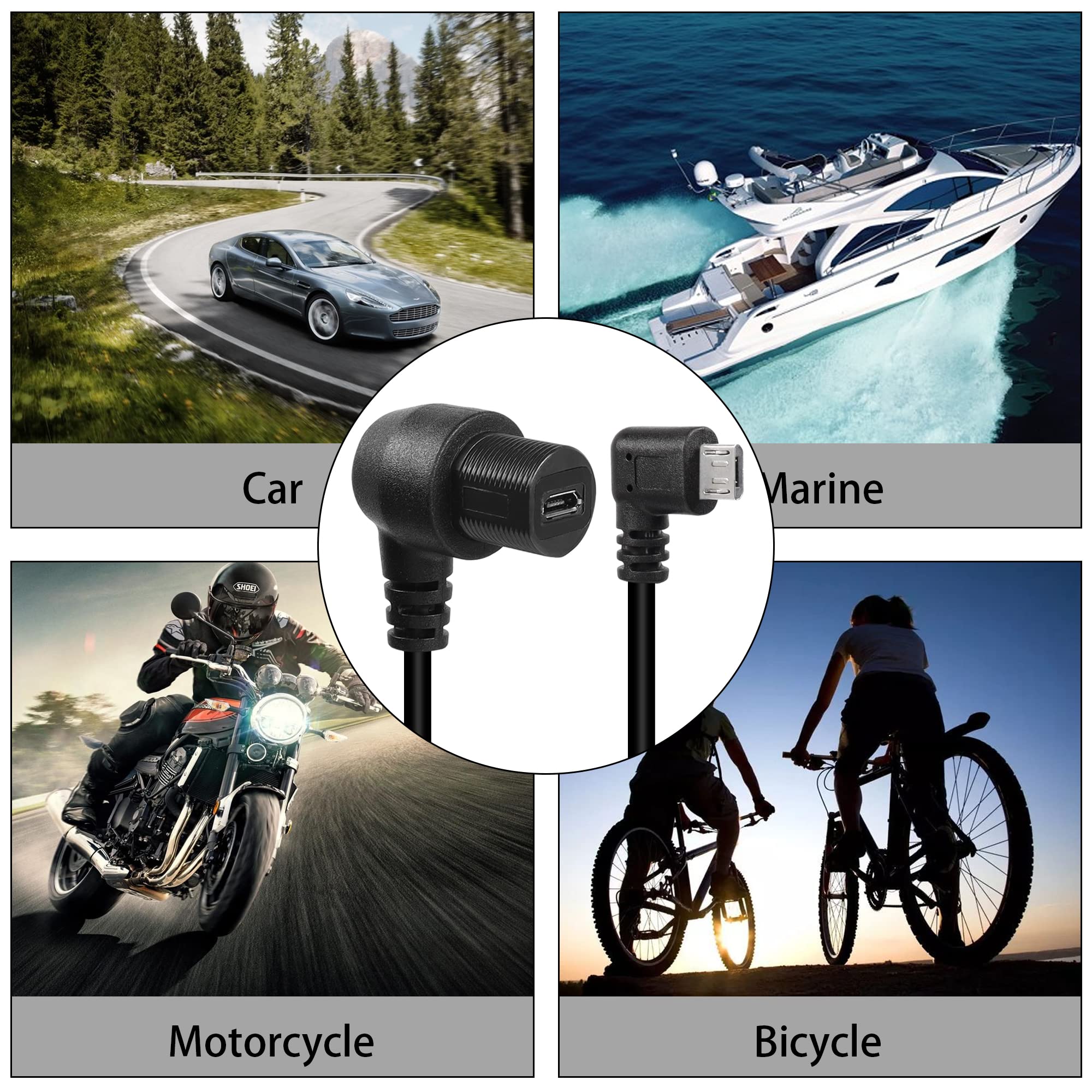 Qianrenon 90 Micro Usb Panel Flush Mount Waterproof Extension Cable Micro Usb 5 Pin Right Angle Male To Female Connector For Fix