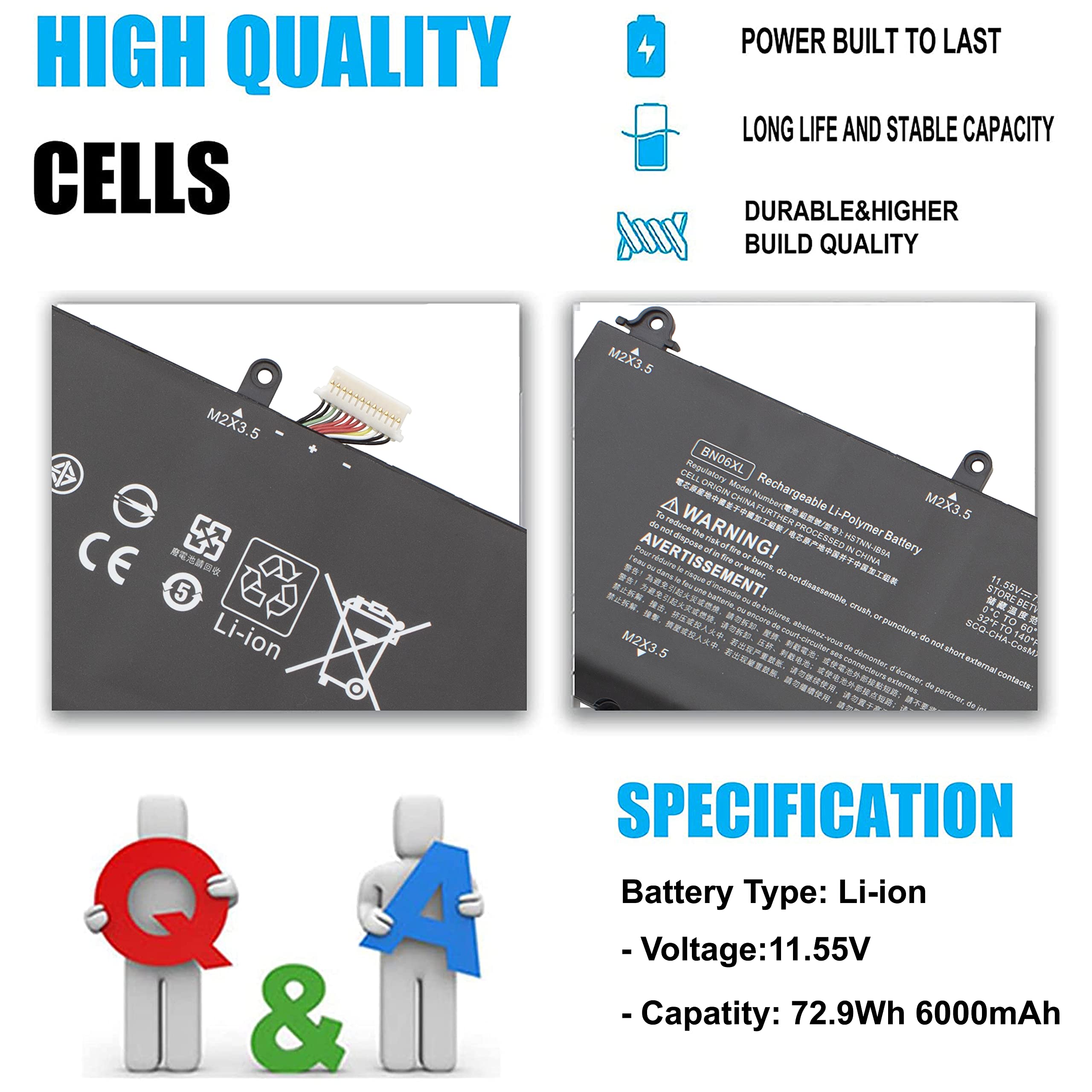 Emaks BN06XL Laptop Battery for HP Spectre X360 15-EB0000 Series 11.55V 72.9Wh