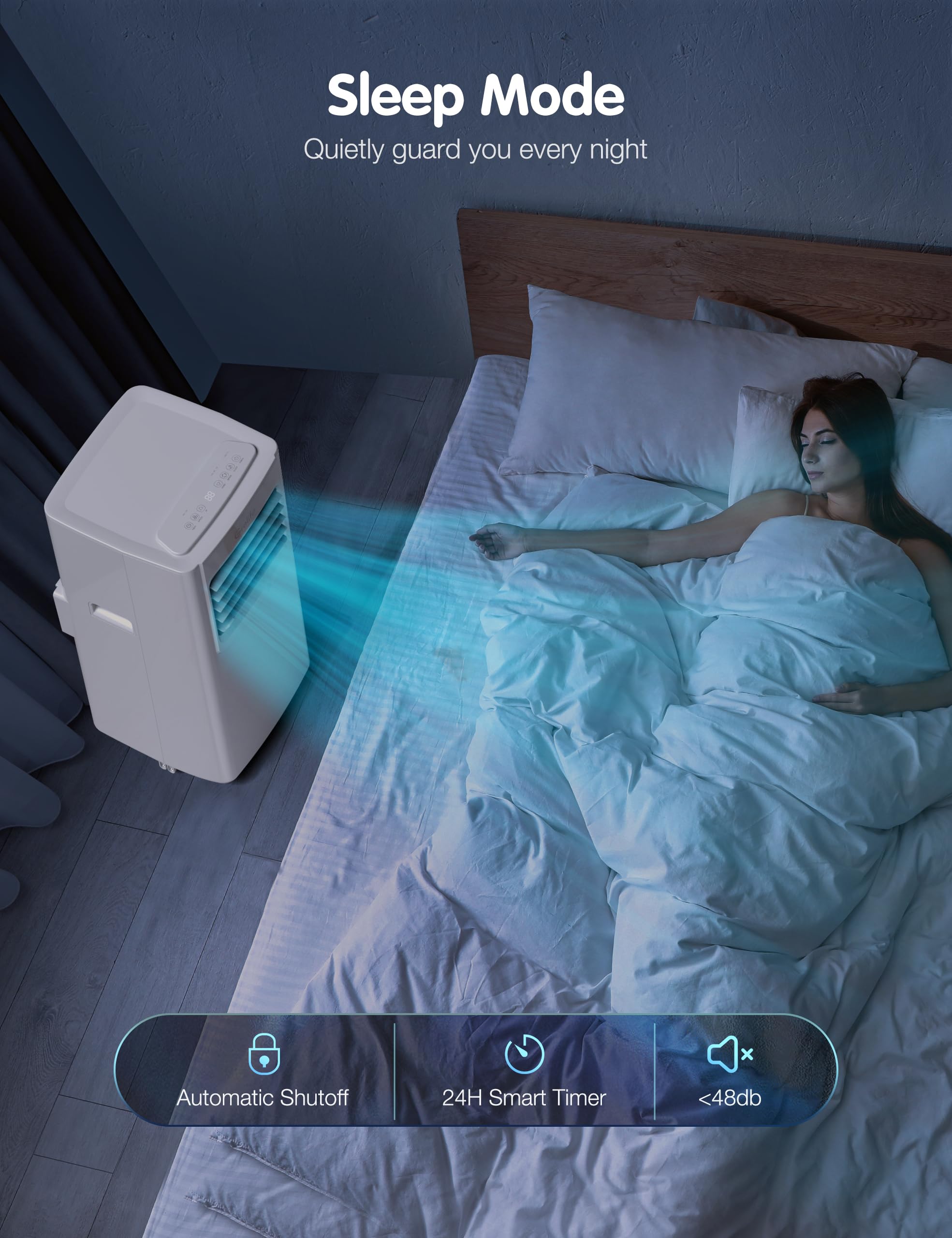 Portable Air Conditioner,Grelife 8000Btu 4-In-1 Ac Unit With Fan, And Dehumidifier For Up To 350 Sq. Ft. Featuring Smart/Sleep M