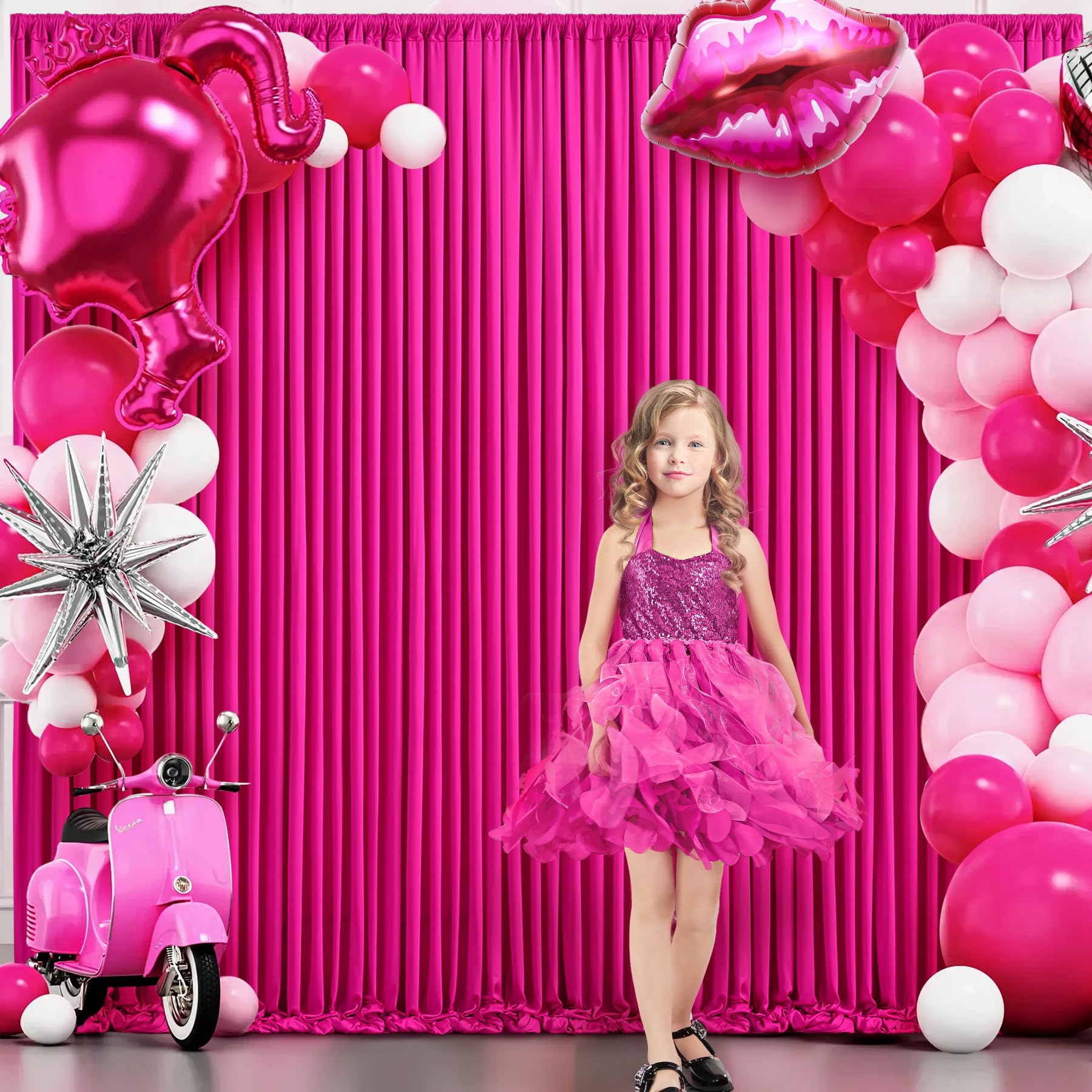 4 Panels Fuchsia Backdrop Curtain For Parties Birthday Party Wrinkle Free Hot Pink Photo Curtains Backdrop Drapes Fabric Decorat