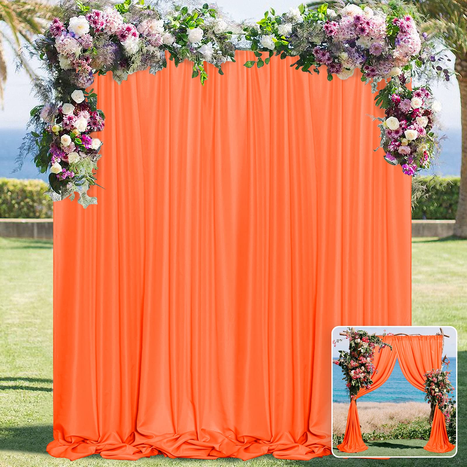 Mysky Home 10Ft X 10Ft Curtains Orange Backdrop Curtains For Parties Wedding Curtains Stage Curtains Rod Pocket Panel Light Filt