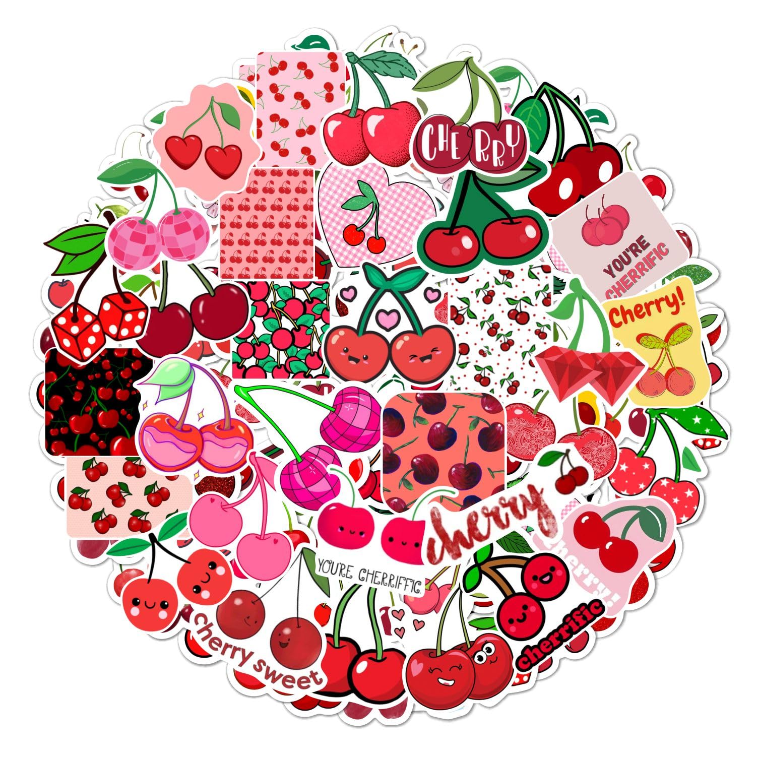 Cherry Stickers For Water Bottle And Laptop   Fruit Party Favors & Decorations, Waterproof Vinyl Nature Decals, Cute Cherry Stic