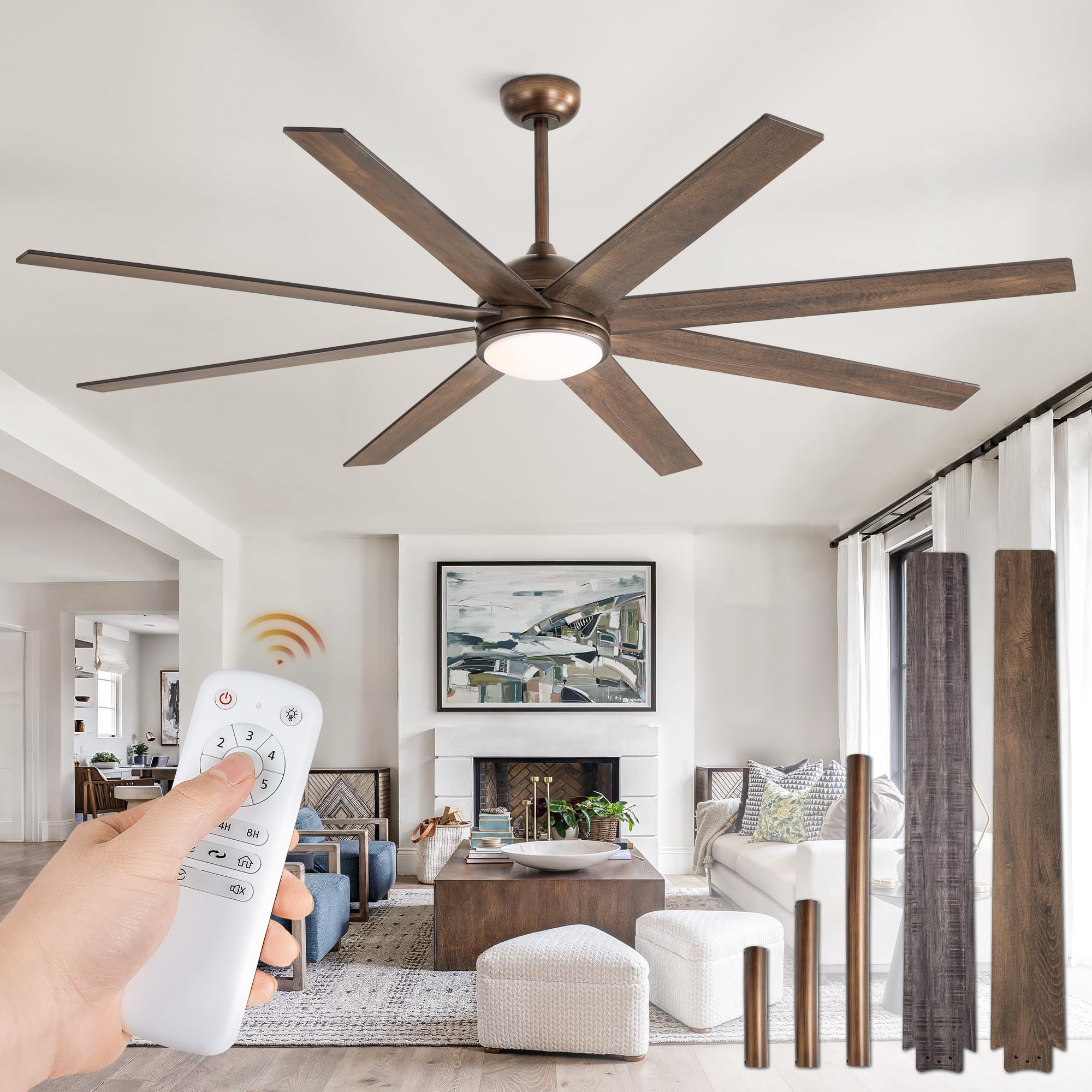 Fanbulous Ceiling Fans With Lights, 72 Inch Large Ceiling Fan With Light And Remote, Outdoor Bronze Ceiling Fan For Living Room