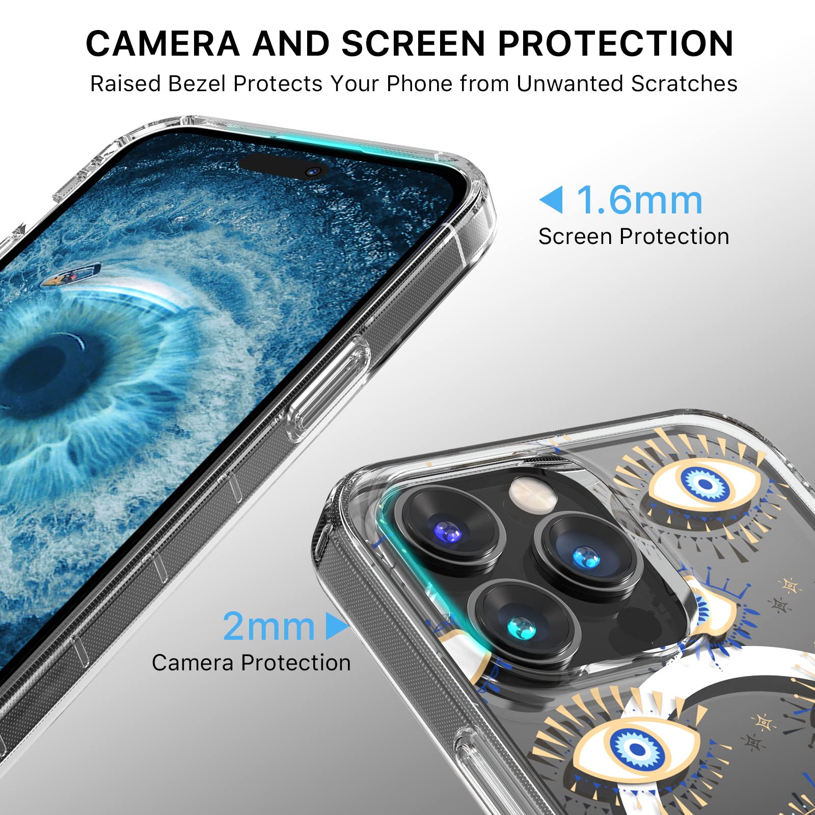 M MYBAT PRO Magnetic Clear Phone Case for iPhone 14 Pro 6.1 inch MagSafe Compatible TPU Evil Eye