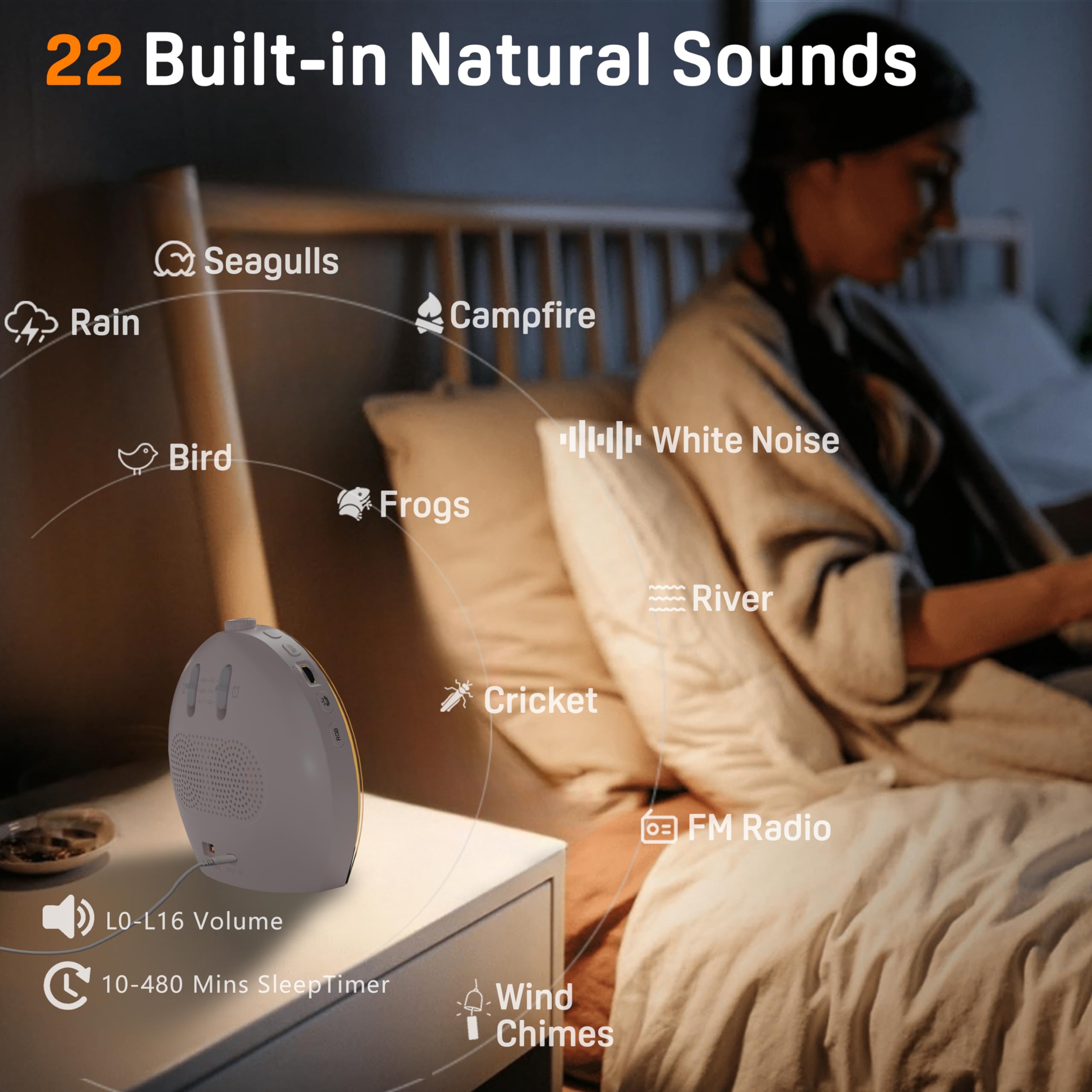 Wake Up Light Sunrise Alarm Clock For Kids, Heavy Sleepers, Bedroom, Bluetooth Speaker Sound Machine With 22 Natural Sounds, Whi