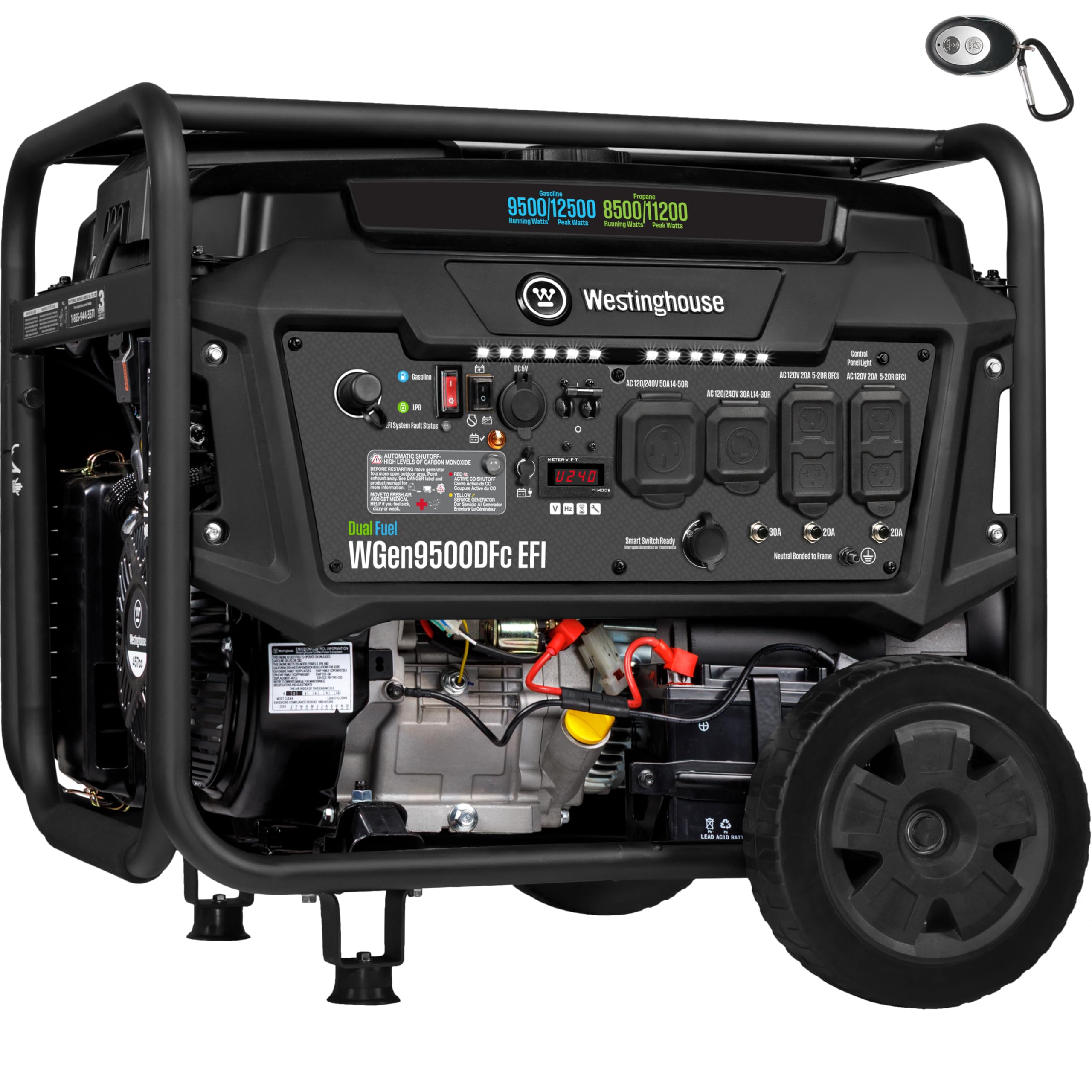 Westinghouse 12500 Peak Watt EFI Dual Fuel Home Backup Portable Generator, Remote Electric Start, Transfer Switch Ready, Gas and