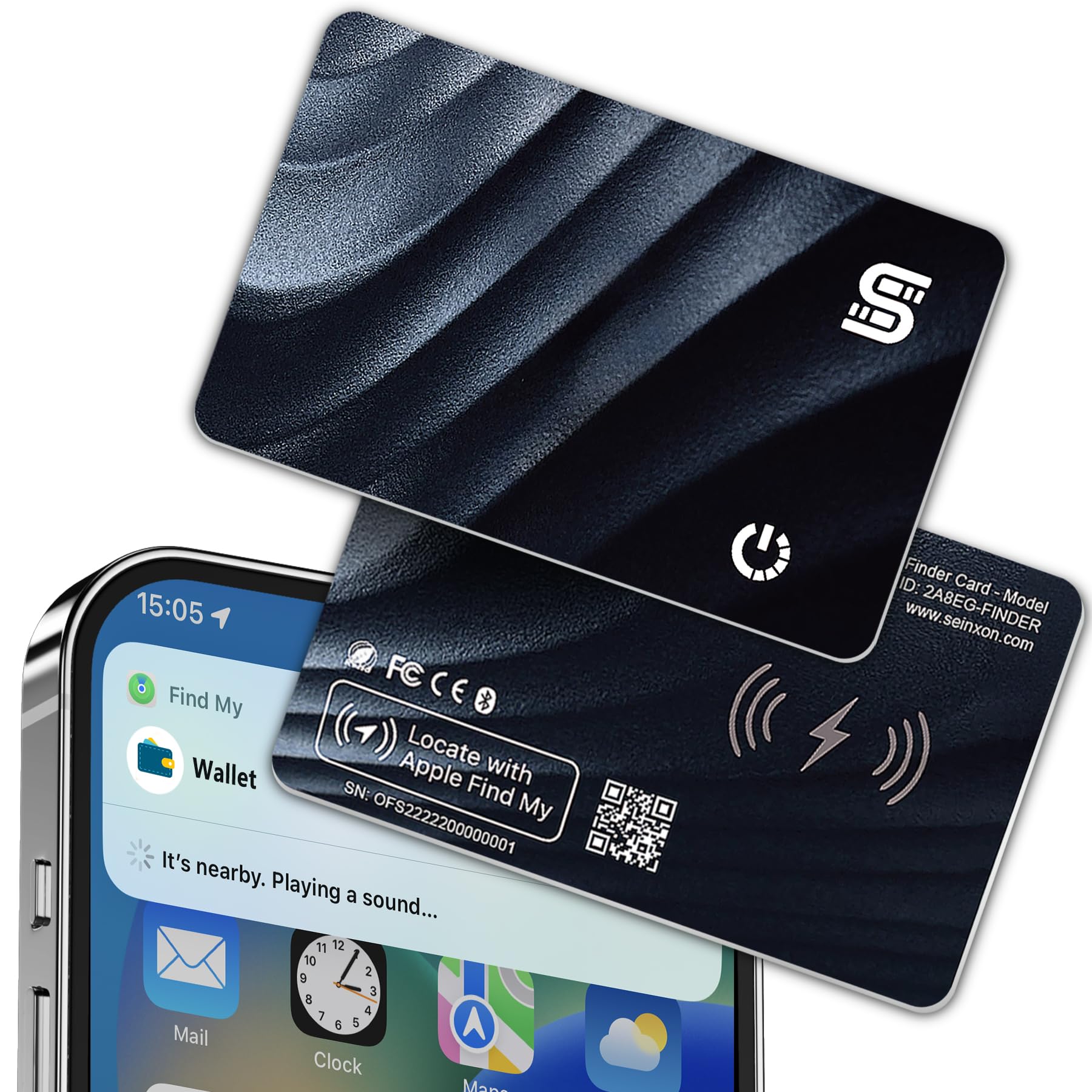SEINXON Wallet Tracker Wireless Recharging IP68 Thin Item Finder Card Luggage Located Bluetooth Works with Apple Find My APP & N