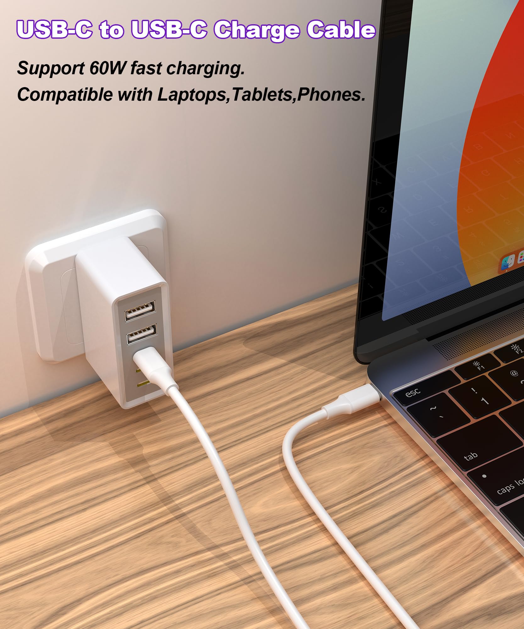 Lmuboy Usb C To Usb C Charge Cable,60W Type C Charger Cable For Iphone 15,Ipad,Macbook Pro,Galaxy S24/S23,Pixel 7 6 5,And More P