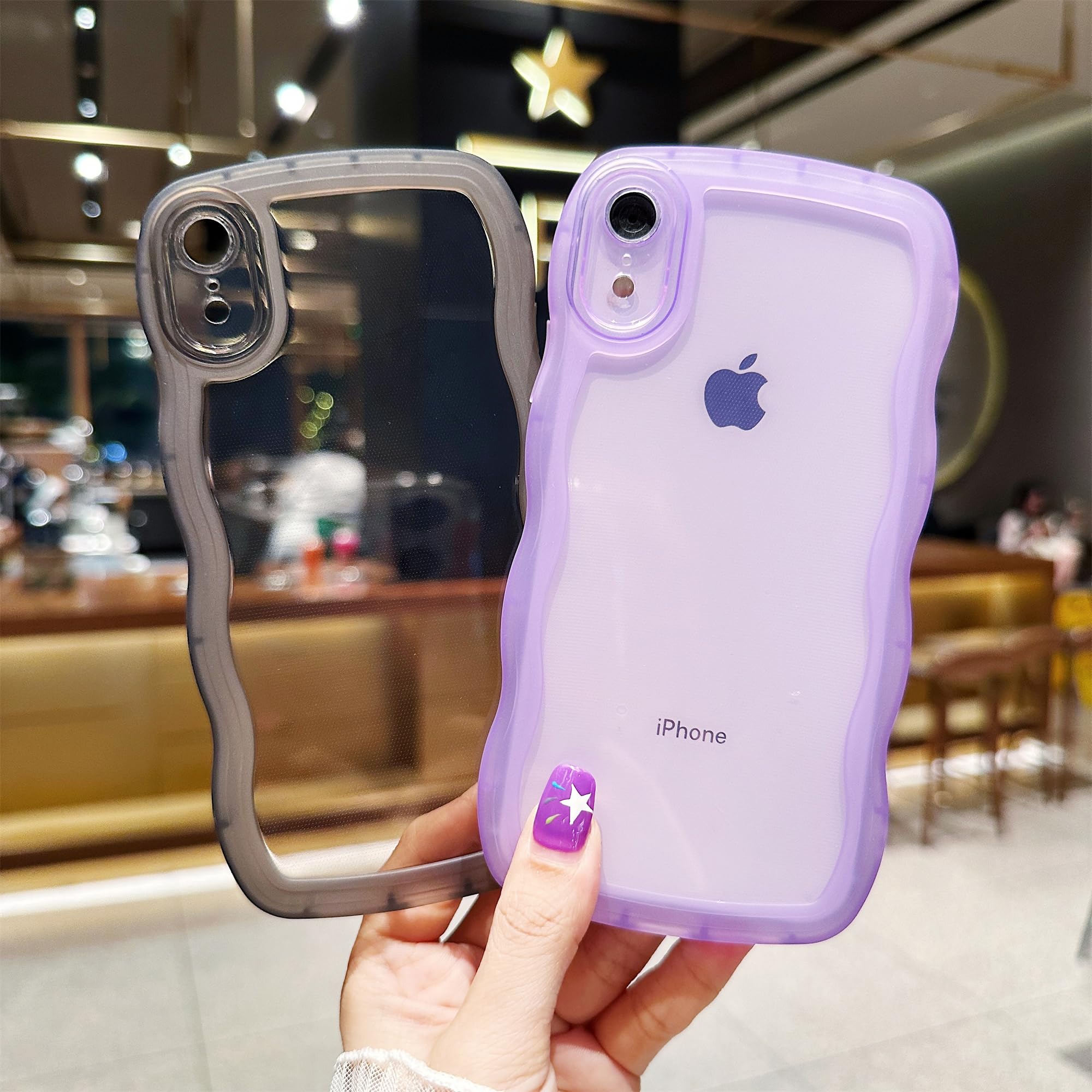 Skylmw Compatible With Iphone Xr Case 6.1'', Cute Kawaii Curly Wave Frame Shape Soft Silicone Shockproof Protective Phone Cover