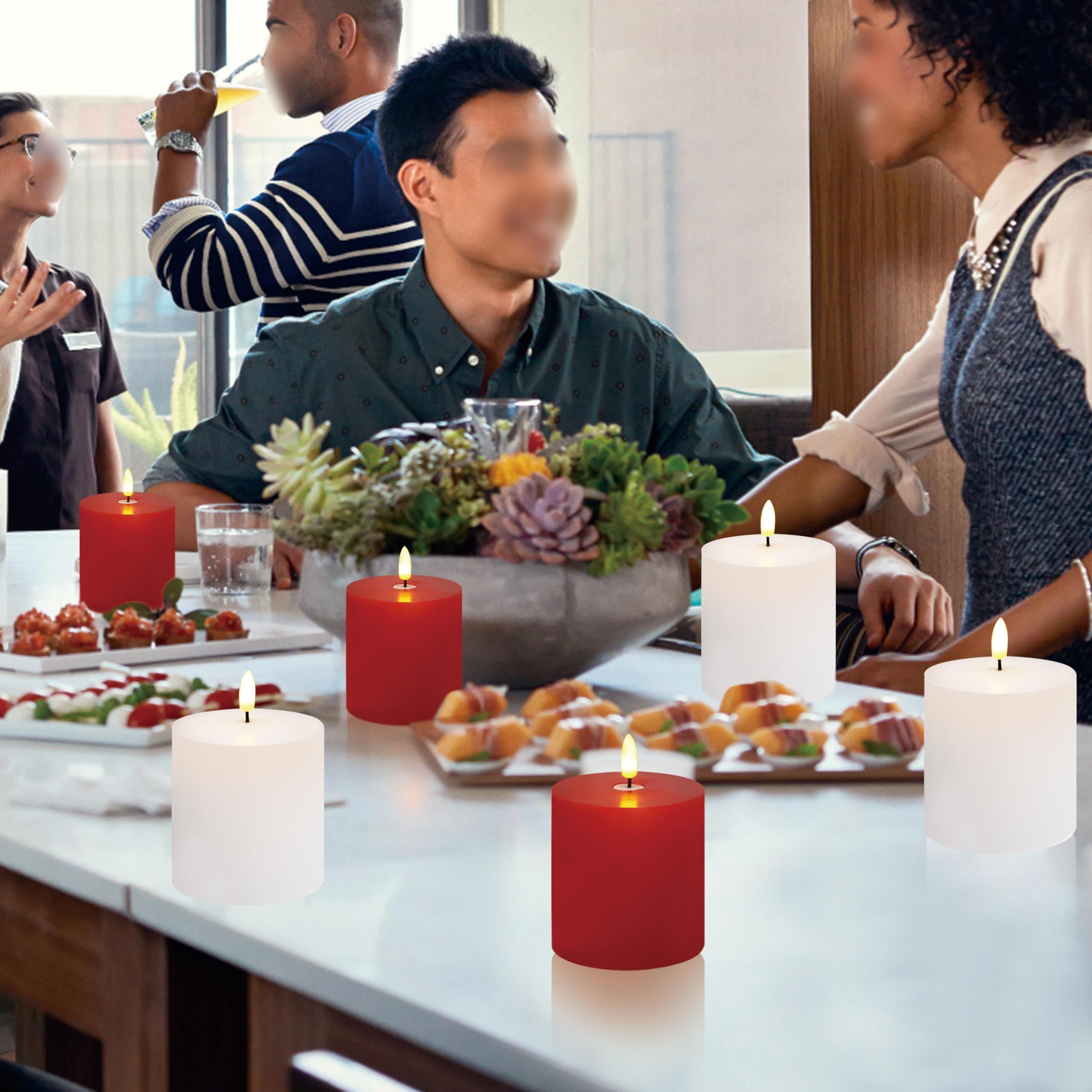 Bilymate Red Wax Flameless Candles   Realistic Flickering Led Pillar Candles With Remote & Timer, Battery Operated, For Valentin